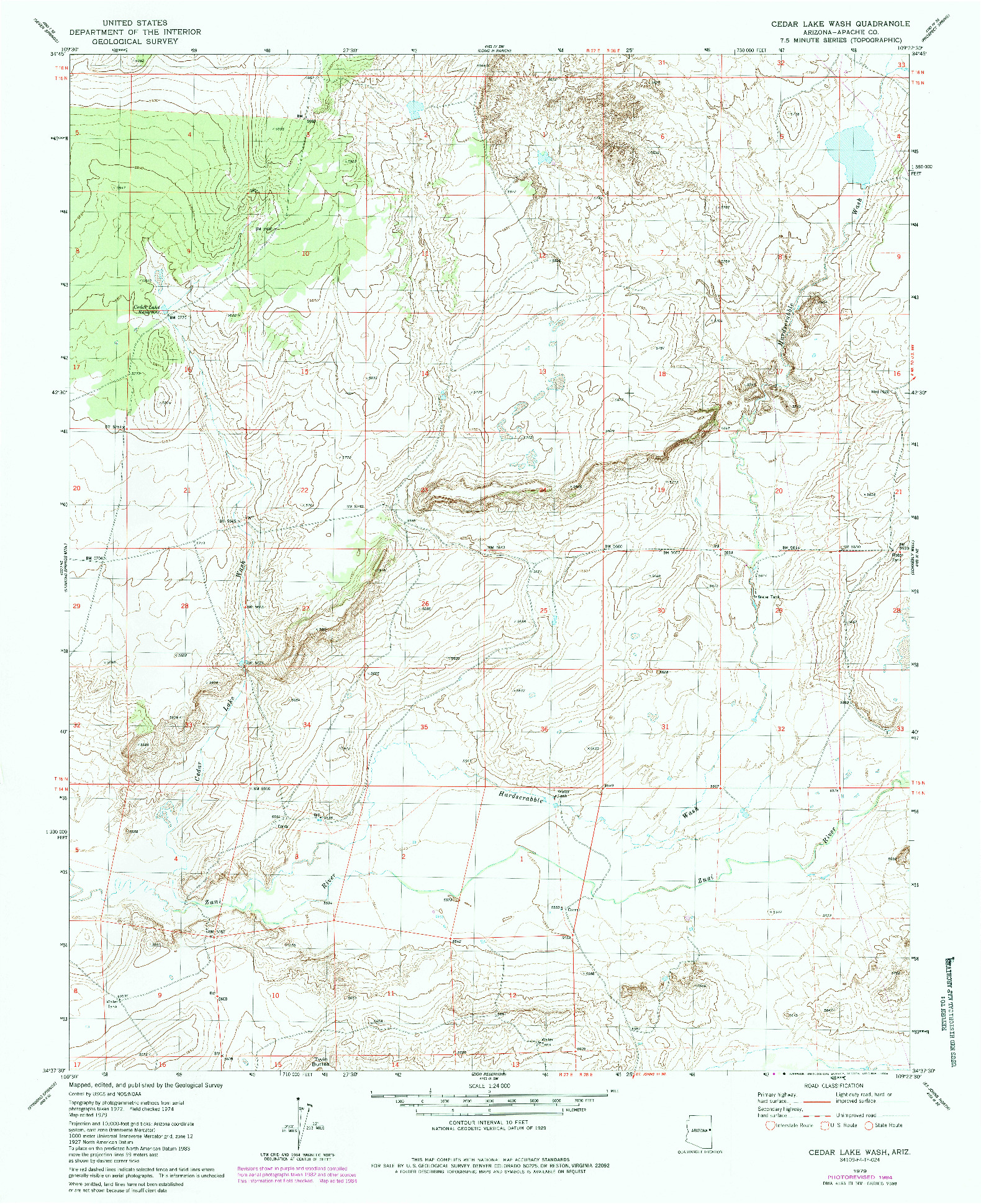 USGS 1:24000-SCALE QUADRANGLE FOR CEDAR LAKE WASH, AZ 1979