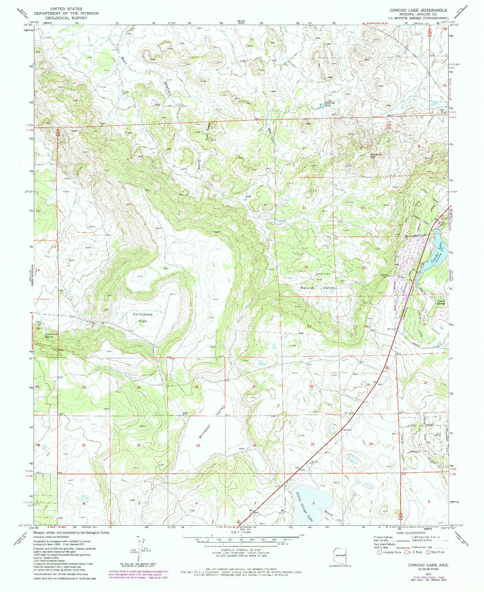 USGS 1:24000-SCALE QUADRANGLE FOR CONCHO LAKE, AZ 1971