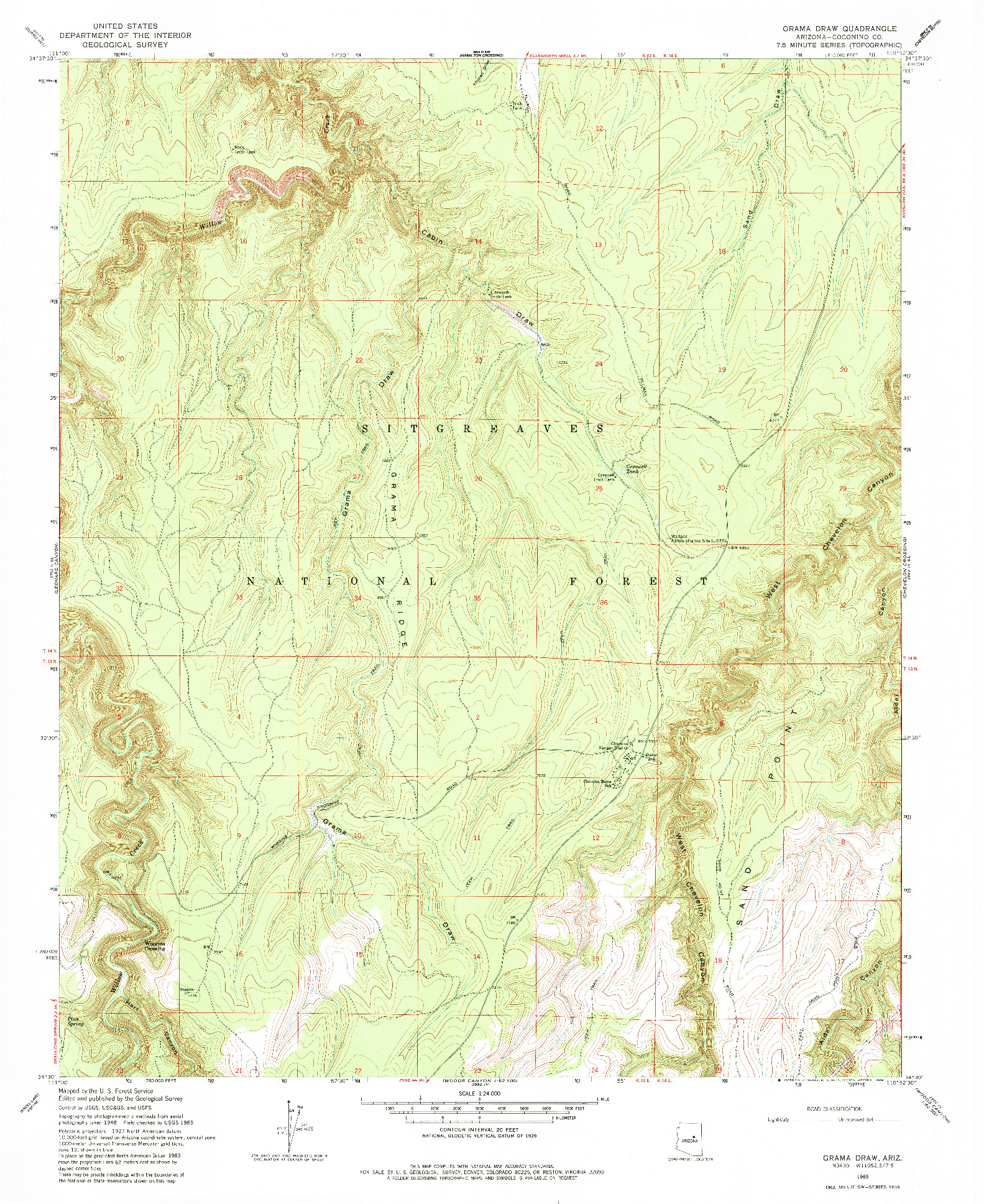 USGS 1:24000-SCALE QUADRANGLE FOR GRAMA DRAW, AZ 1965