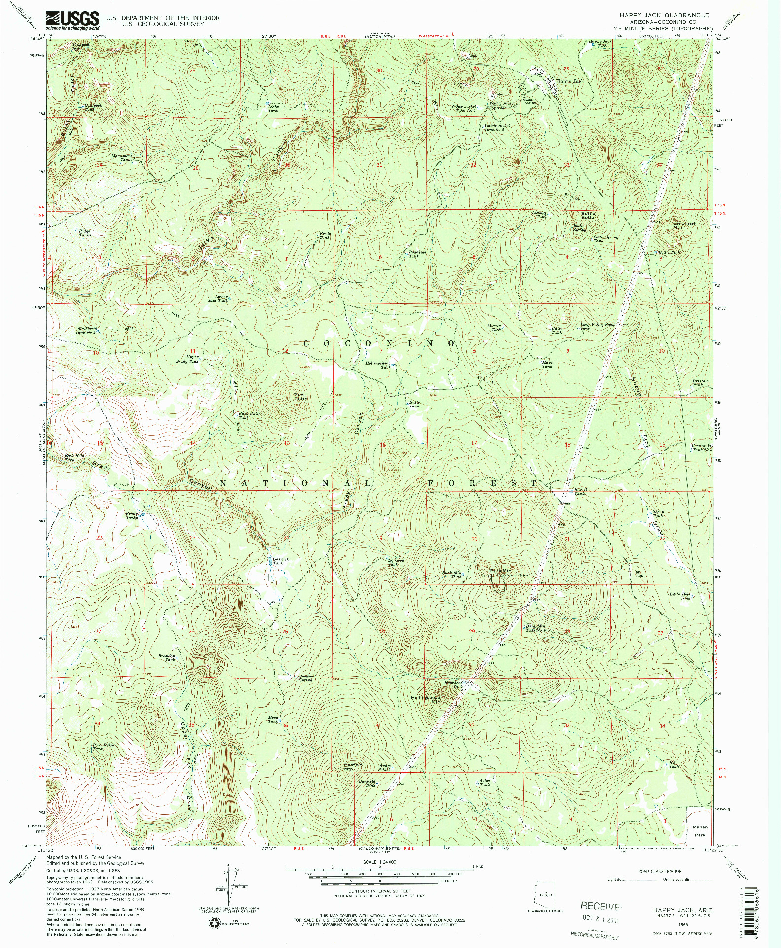 USGS 1:24000-SCALE QUADRANGLE FOR HAPPY JACK, AZ 1965