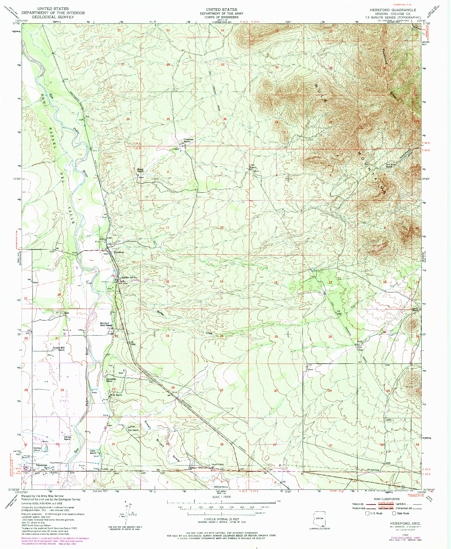 USGS 1:24000-SCALE QUADRANGLE FOR HEREFORD, AZ 1952