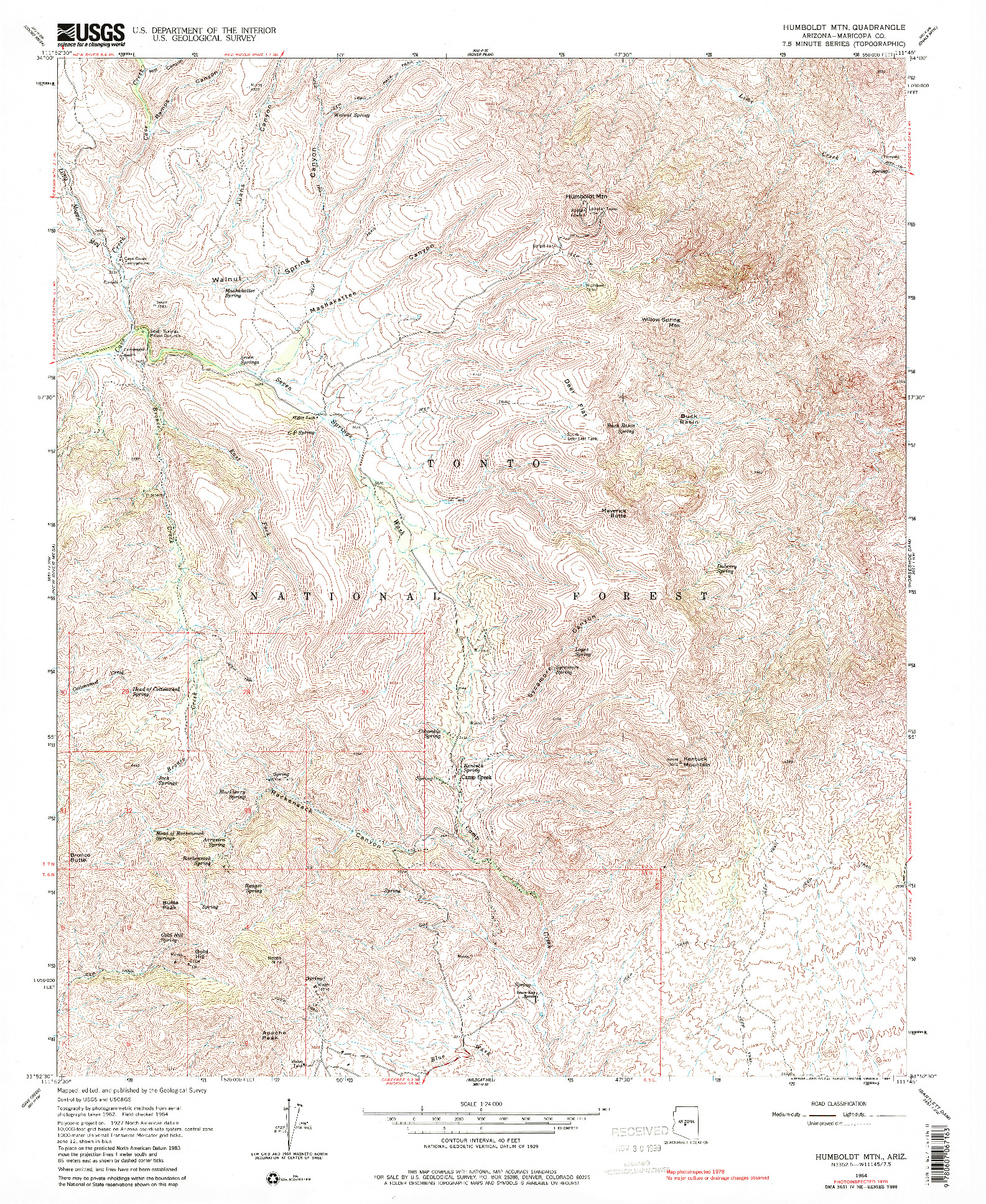 USGS 1:24000-SCALE QUADRANGLE FOR HUMBOLDT MTN., AZ 1964