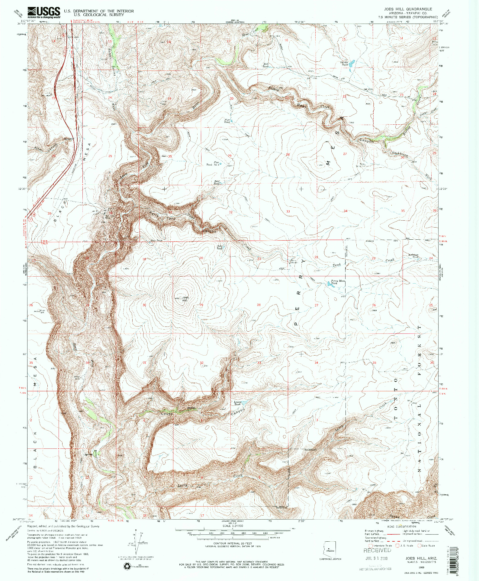 USGS 1:24000-SCALE QUADRANGLE FOR JOES HILL, AZ 1969