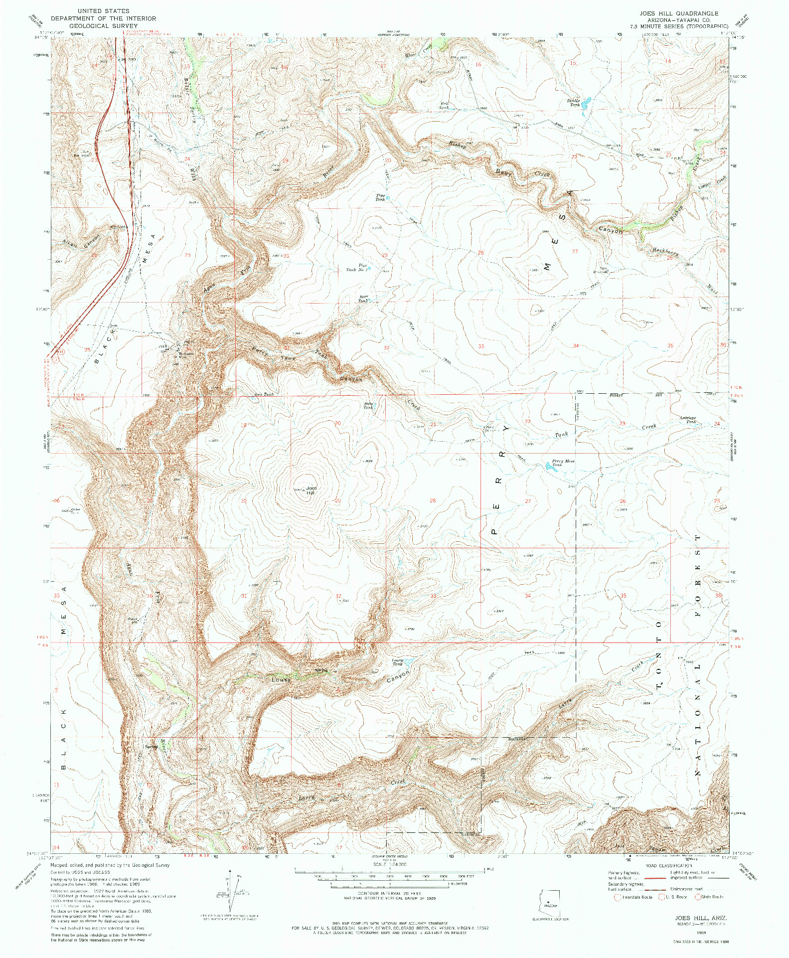 USGS 1:24000-SCALE QUADRANGLE FOR JOES HILL, AZ 1969