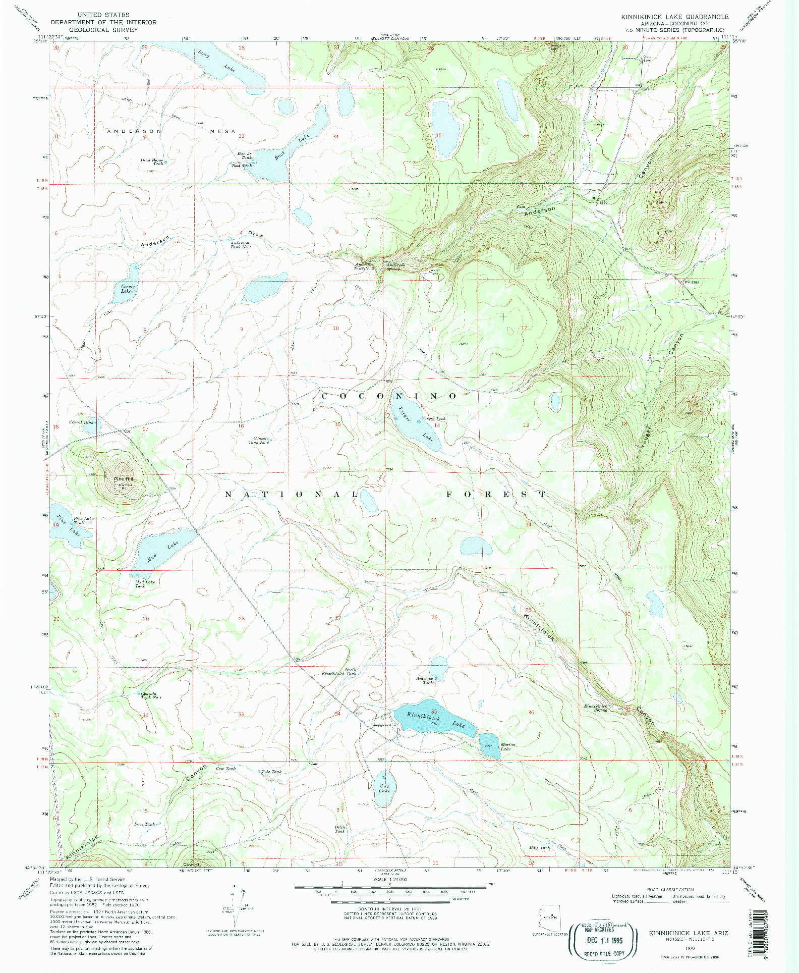 USGS 1:24000-SCALE QUADRANGLE FOR KINNIKINICK LAKE, AZ 1970