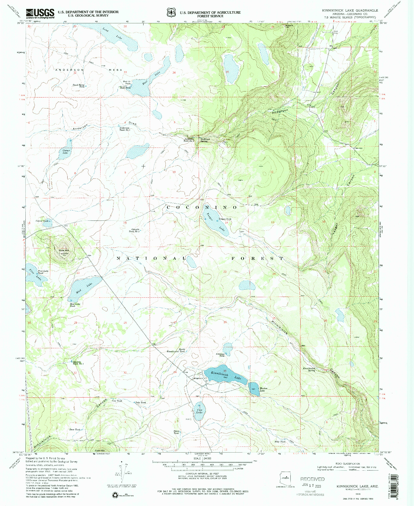 USGS 1:24000-SCALE QUADRANGLE FOR KINNIKINICK LAKE, AZ 1970