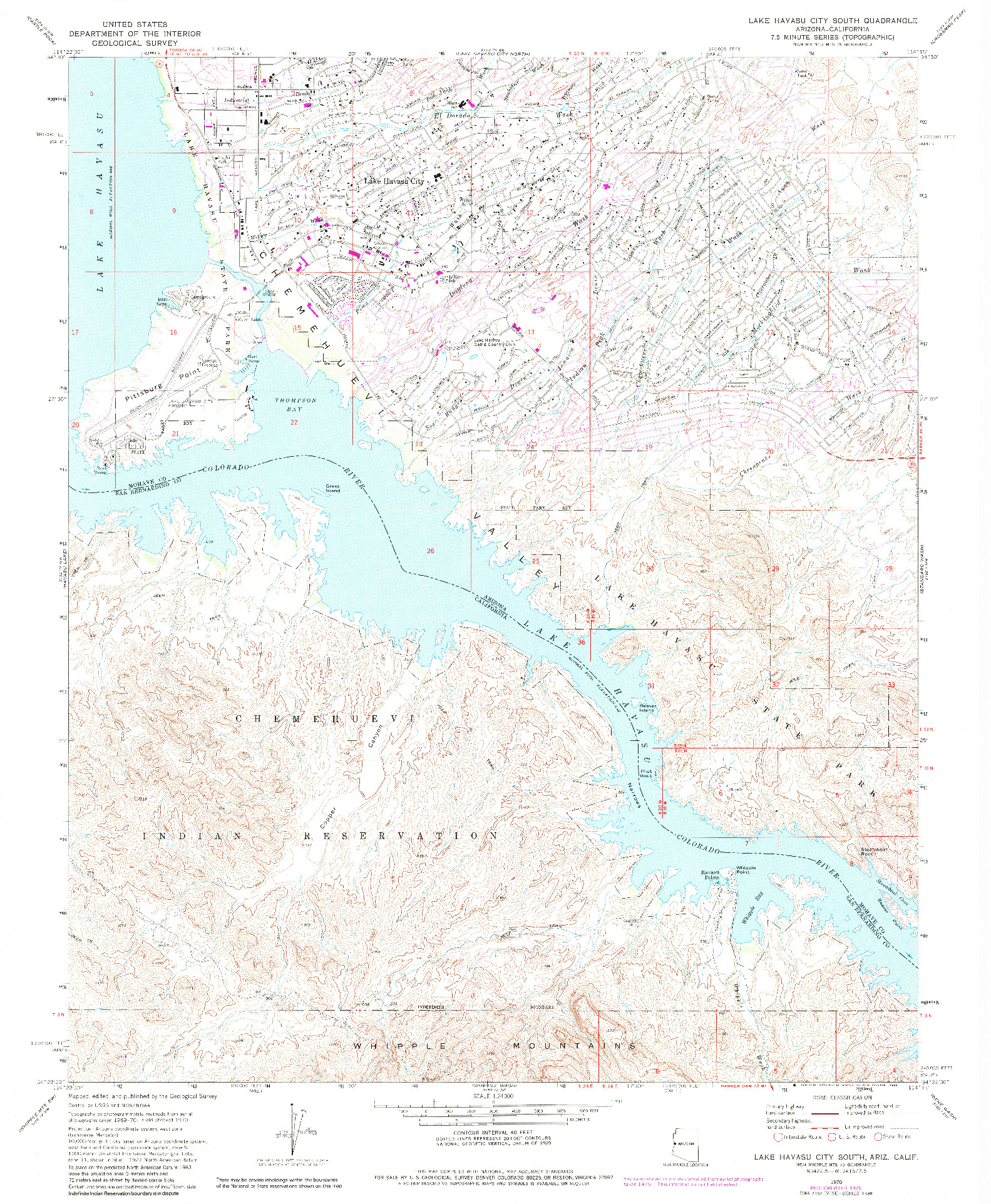 USGS 1:24000-SCALE QUADRANGLE FOR LAKE HAVASU CITY SOUTH, AZ 1970