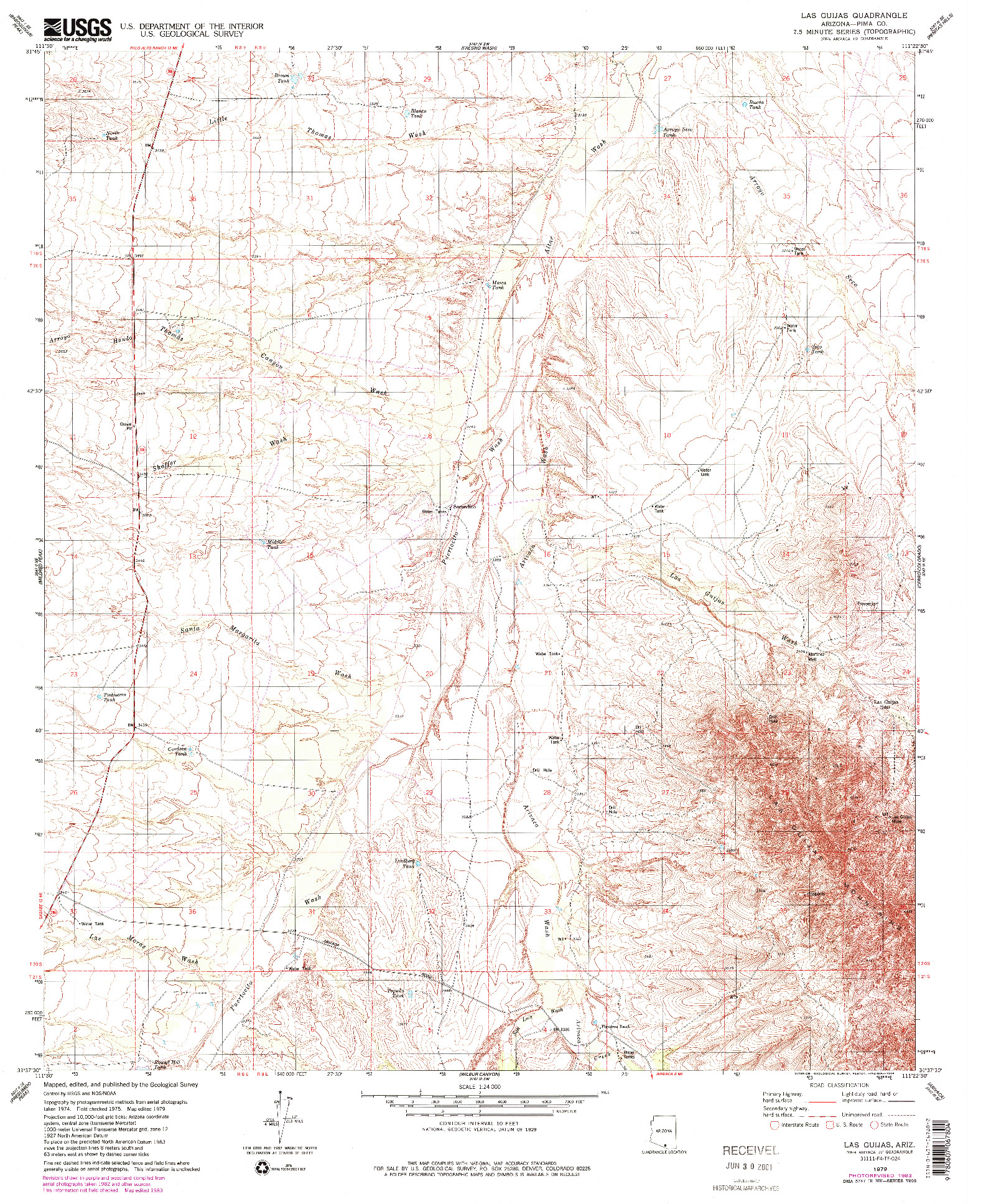 USGS 1:24000-SCALE QUADRANGLE FOR LAS GUIJAS, AZ 1979