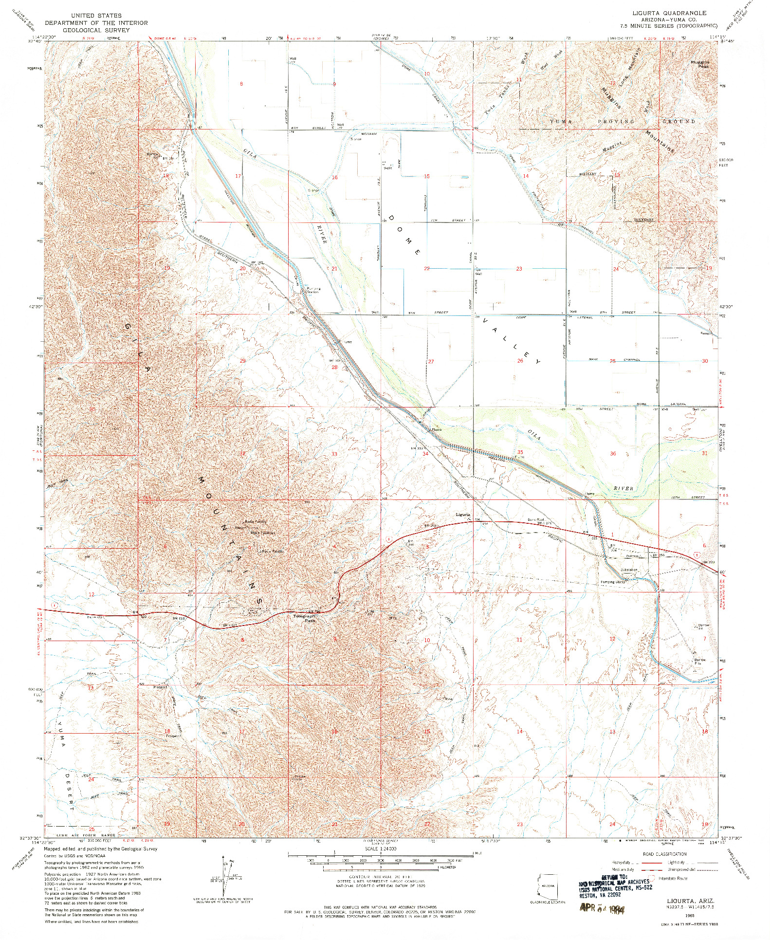 USGS 1:24000-SCALE QUADRANGLE FOR LIGURTA, AZ 1965