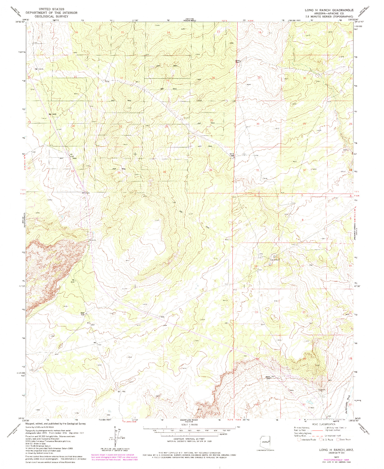 USGS 1:24000-SCALE QUADRANGLE FOR LONG H RANCH, AZ 1977
