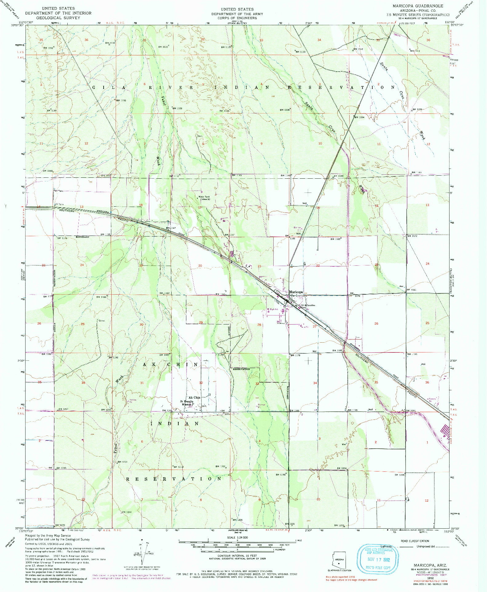 USGS 1:24000-SCALE QUADRANGLE FOR MARICOPA, AZ 1952