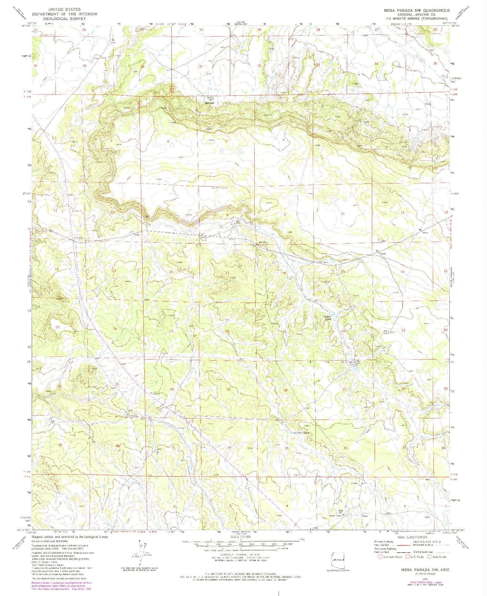 USGS 1:24000-SCALE QUADRANGLE FOR MESA PARADA NW, AZ 1971