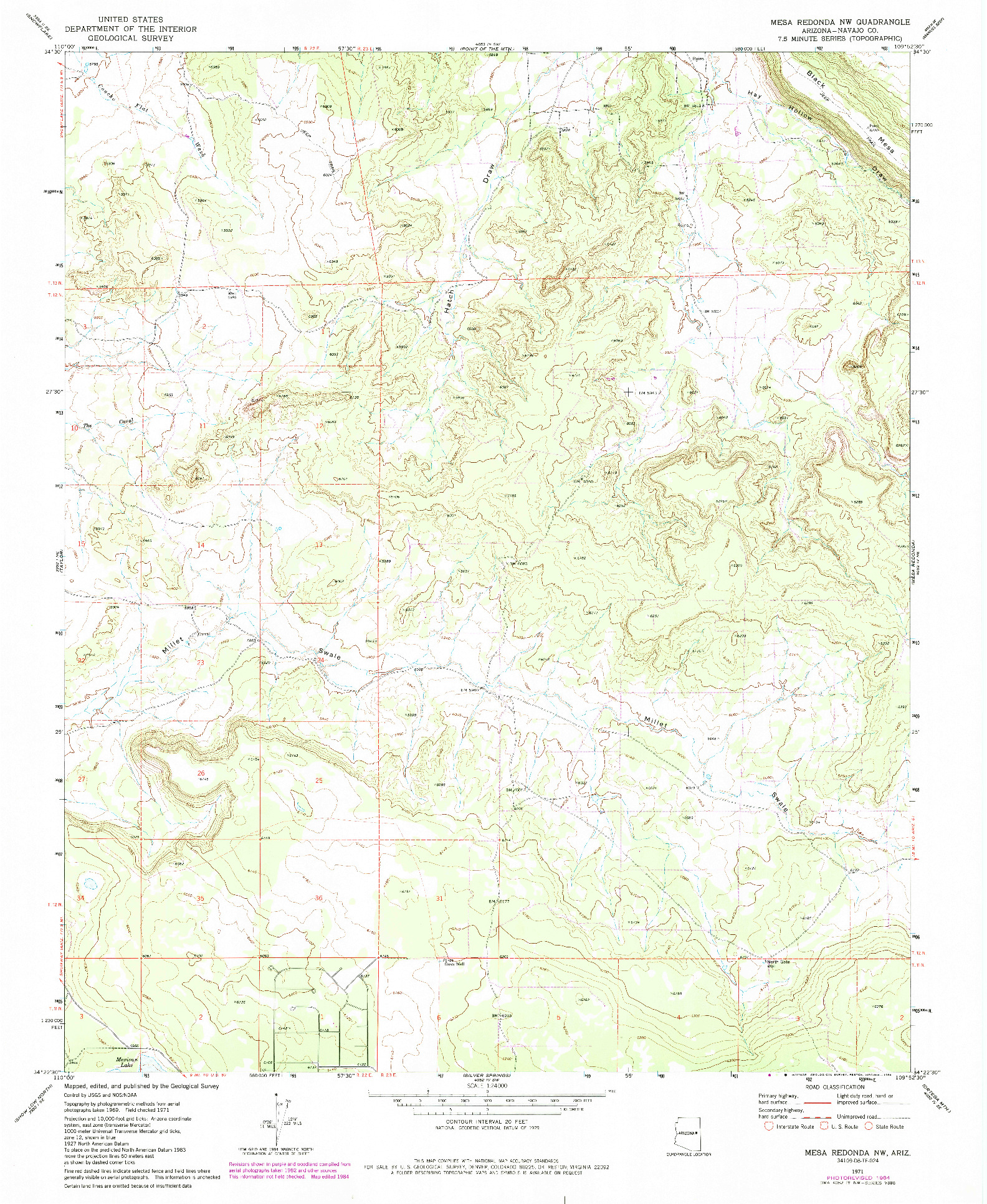 USGS 1:24000-SCALE QUADRANGLE FOR MESA REDONDA NW, AZ 1971