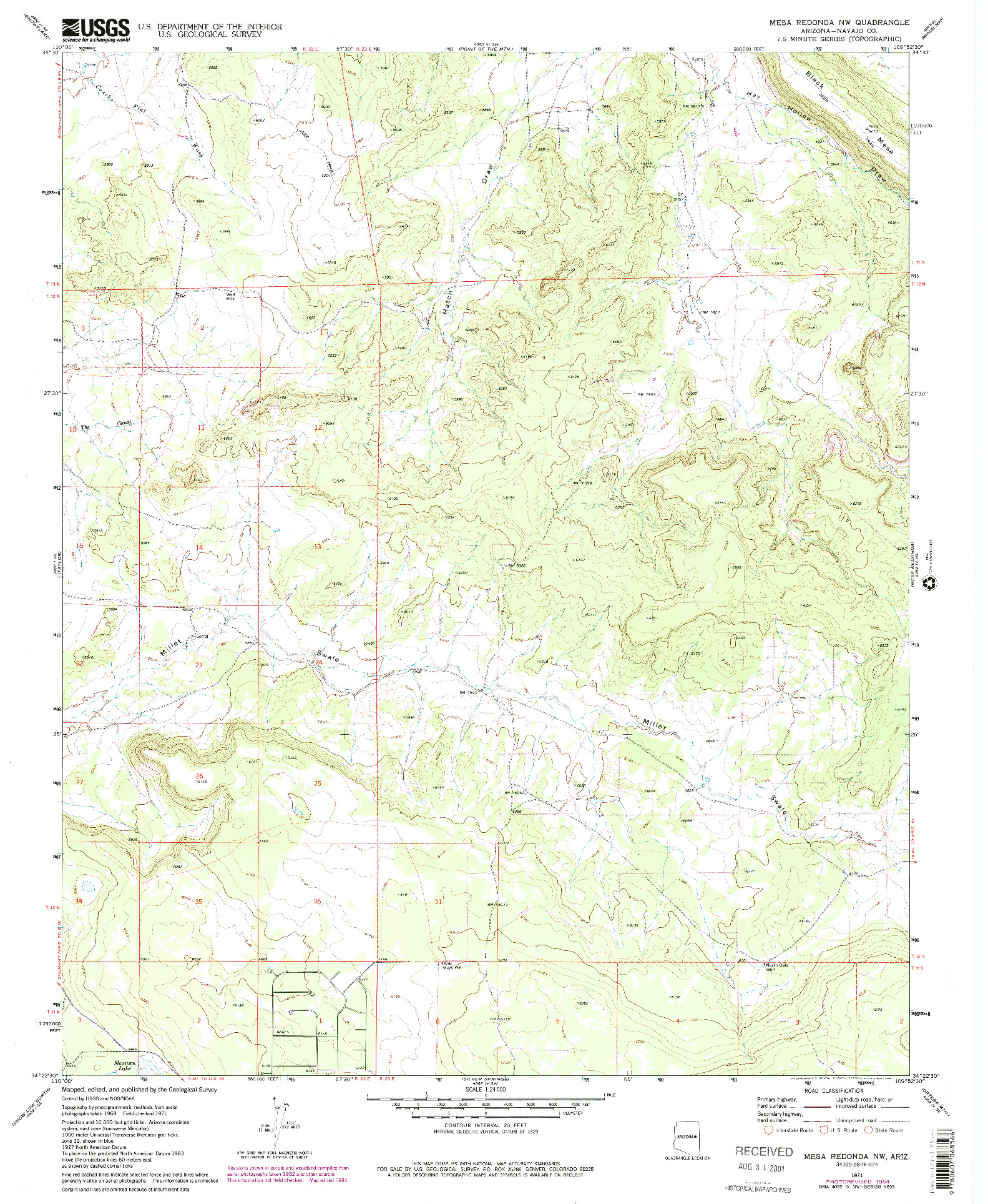 USGS 1:24000-SCALE QUADRANGLE FOR MESA REDONDA NW, AZ 1971