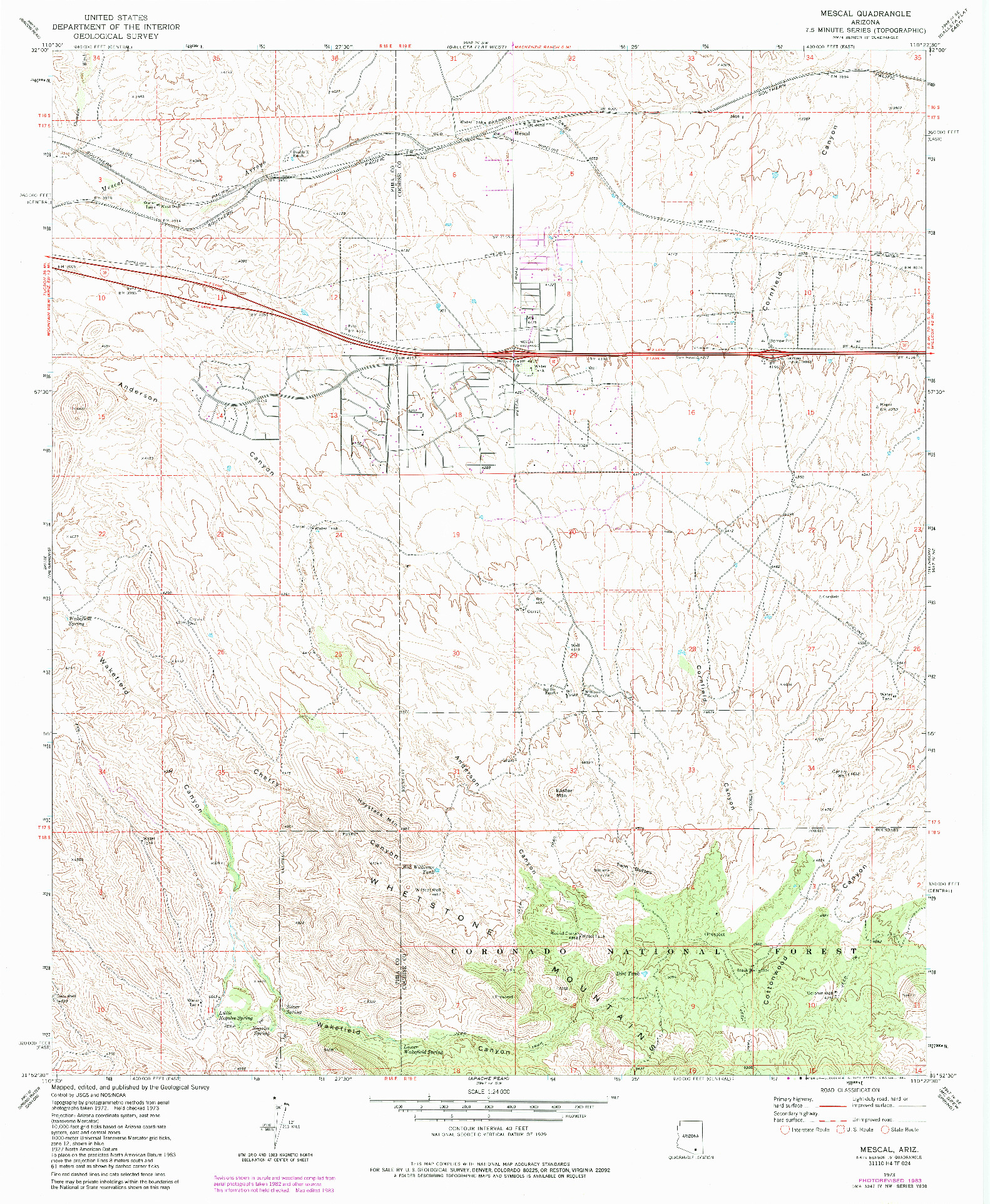 USGS 1:24000-SCALE QUADRANGLE FOR MESCAL, AZ 1973