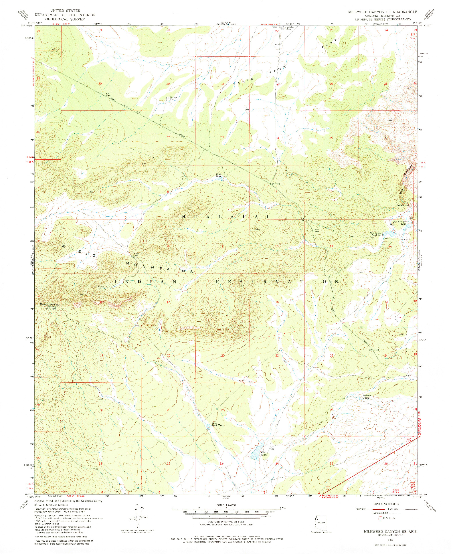 USGS 1:24000-SCALE QUADRANGLE FOR MILKWEED CANYON SE, AZ 1967