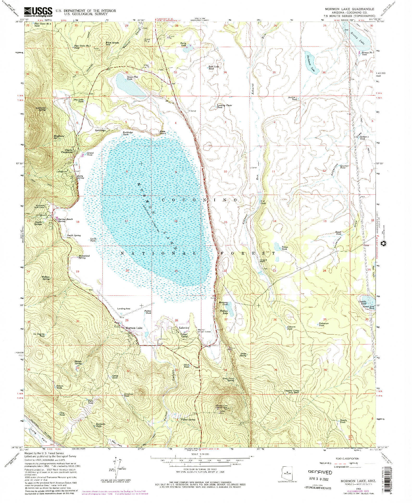 USGS 1:24000-SCALE QUADRANGLE FOR MORMON LAKE, AZ 1965