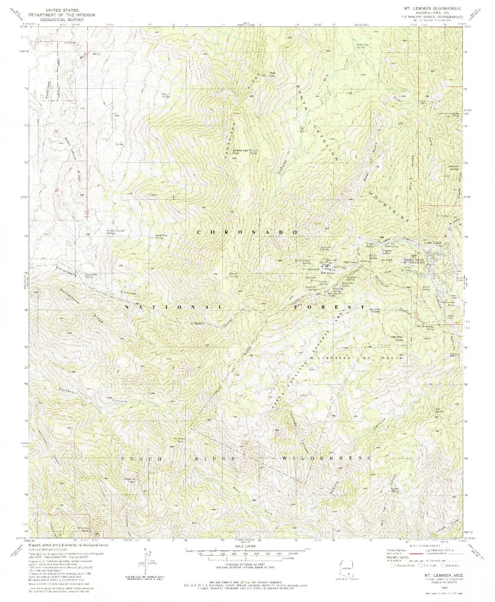 USGS 1:24000-SCALE QUADRANGLE FOR MT. LEMMON, AZ 1981