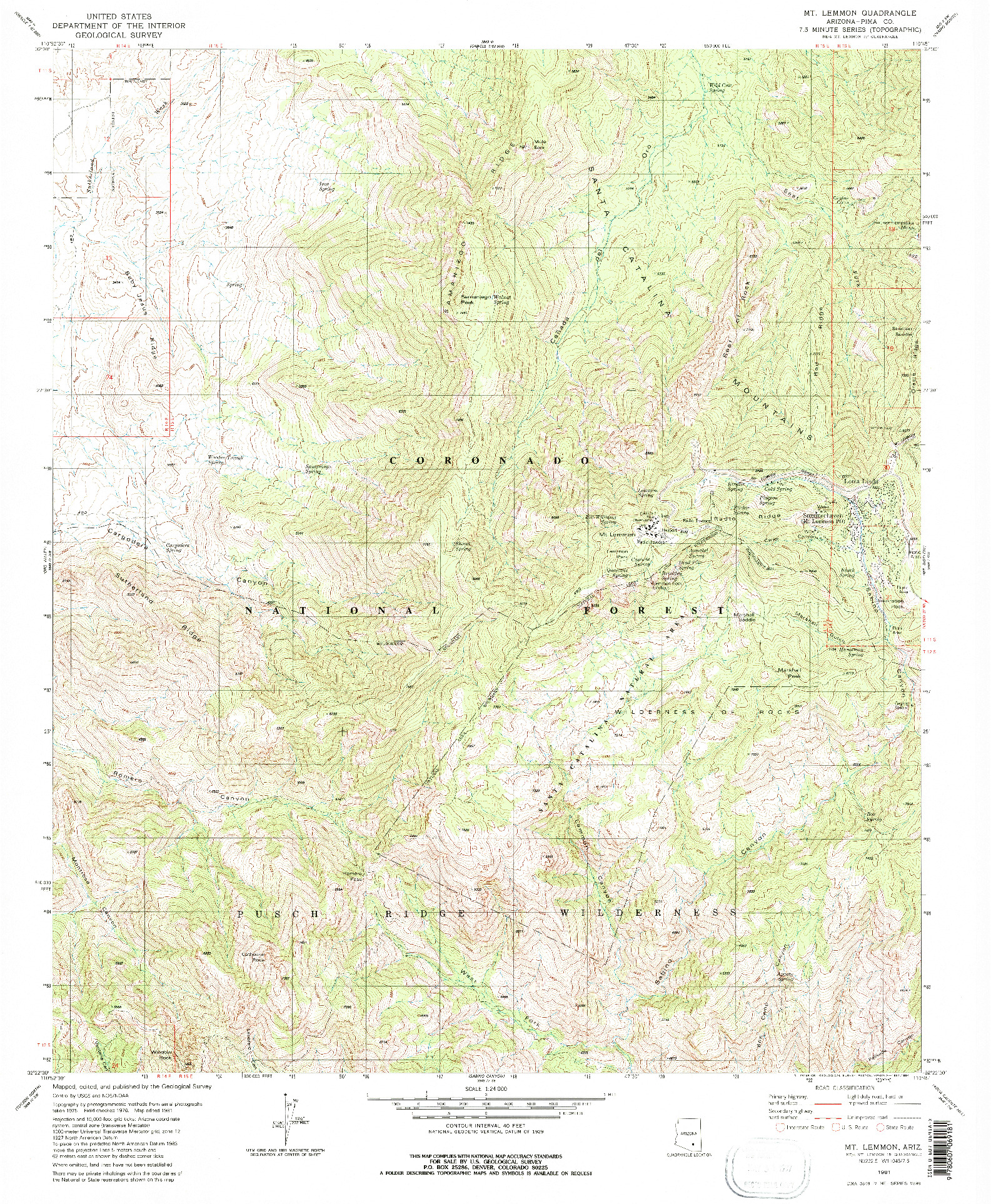 USGS 1:24000-SCALE QUADRANGLE FOR MT. LEMMON, AZ 1981