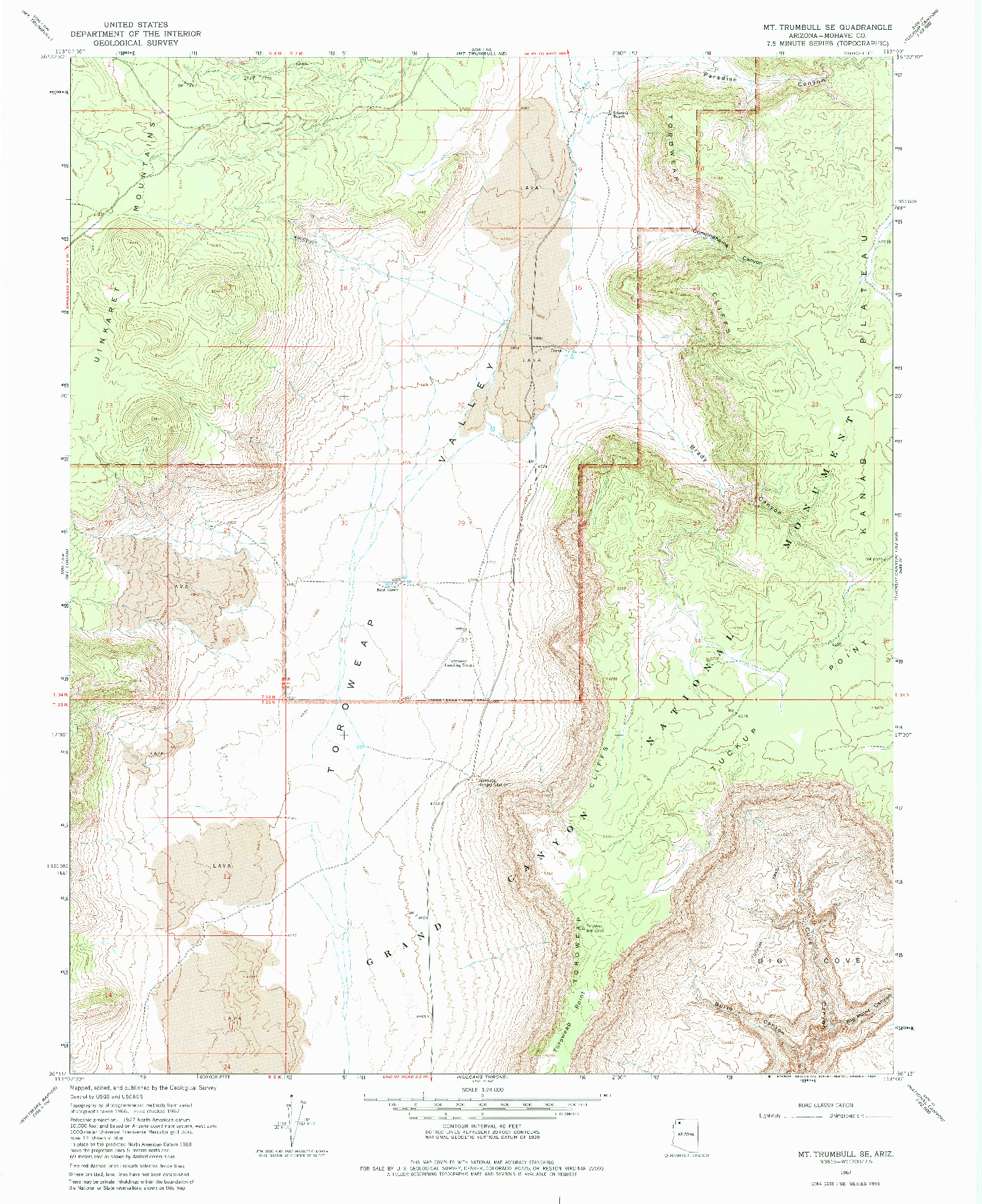 USGS 1:24000-SCALE QUADRANGLE FOR MT. TRUMBULL SE, AZ 1967
