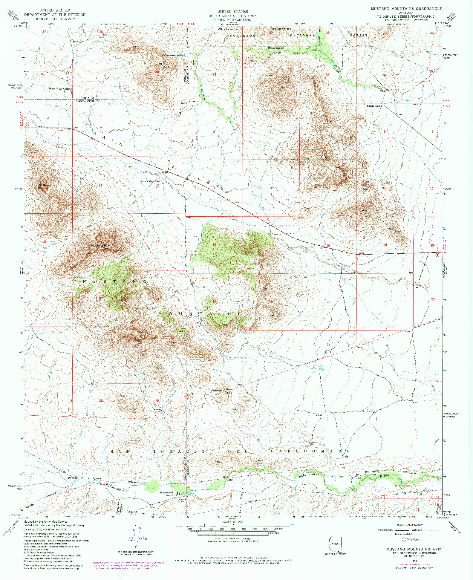 USGS 1:24000-SCALE QUADRANGLE FOR MUSTANG MOUNTAINS, AZ 1958