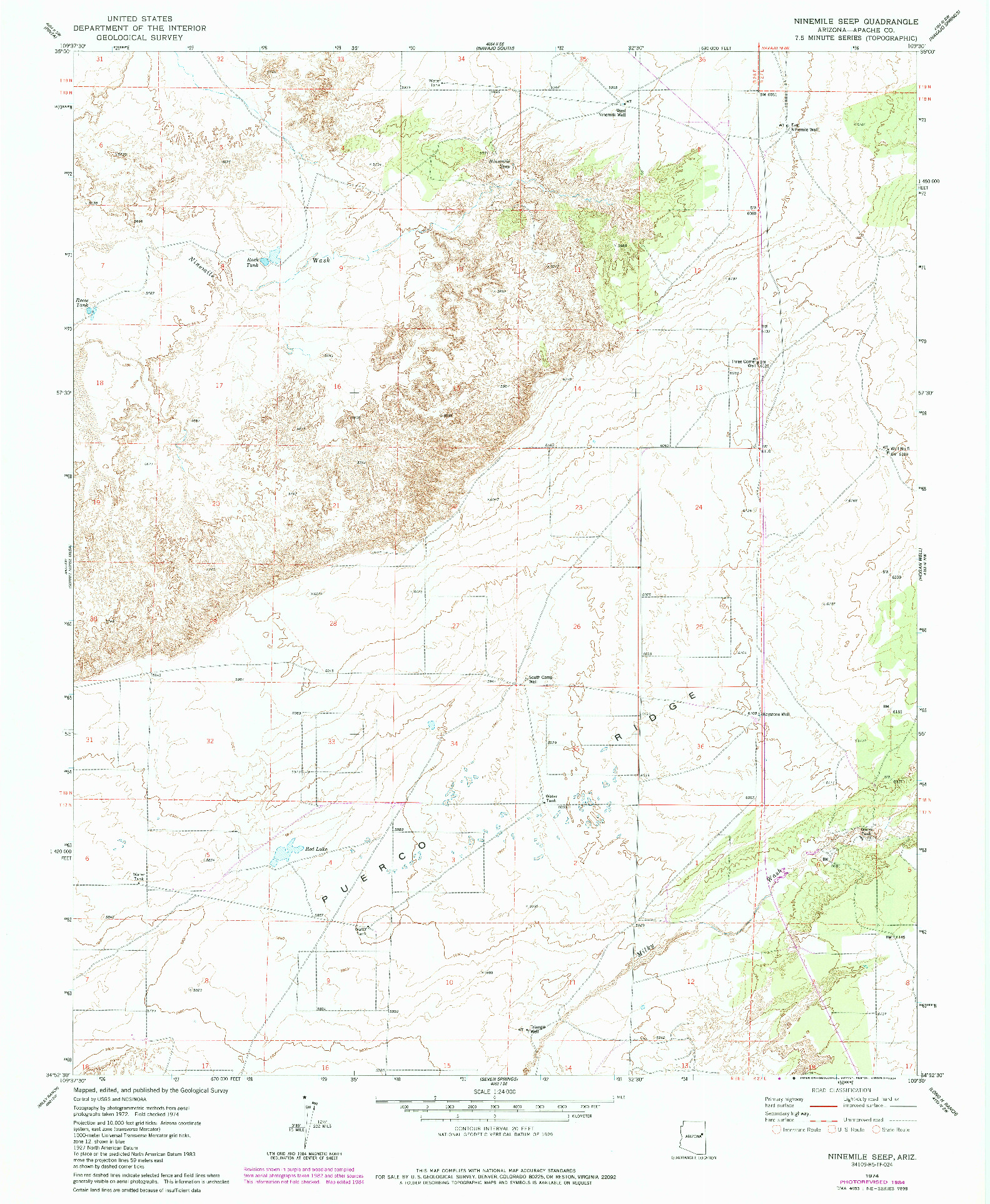 USGS 1:24000-SCALE QUADRANGLE FOR NINEMILE SEEP, AZ 1974