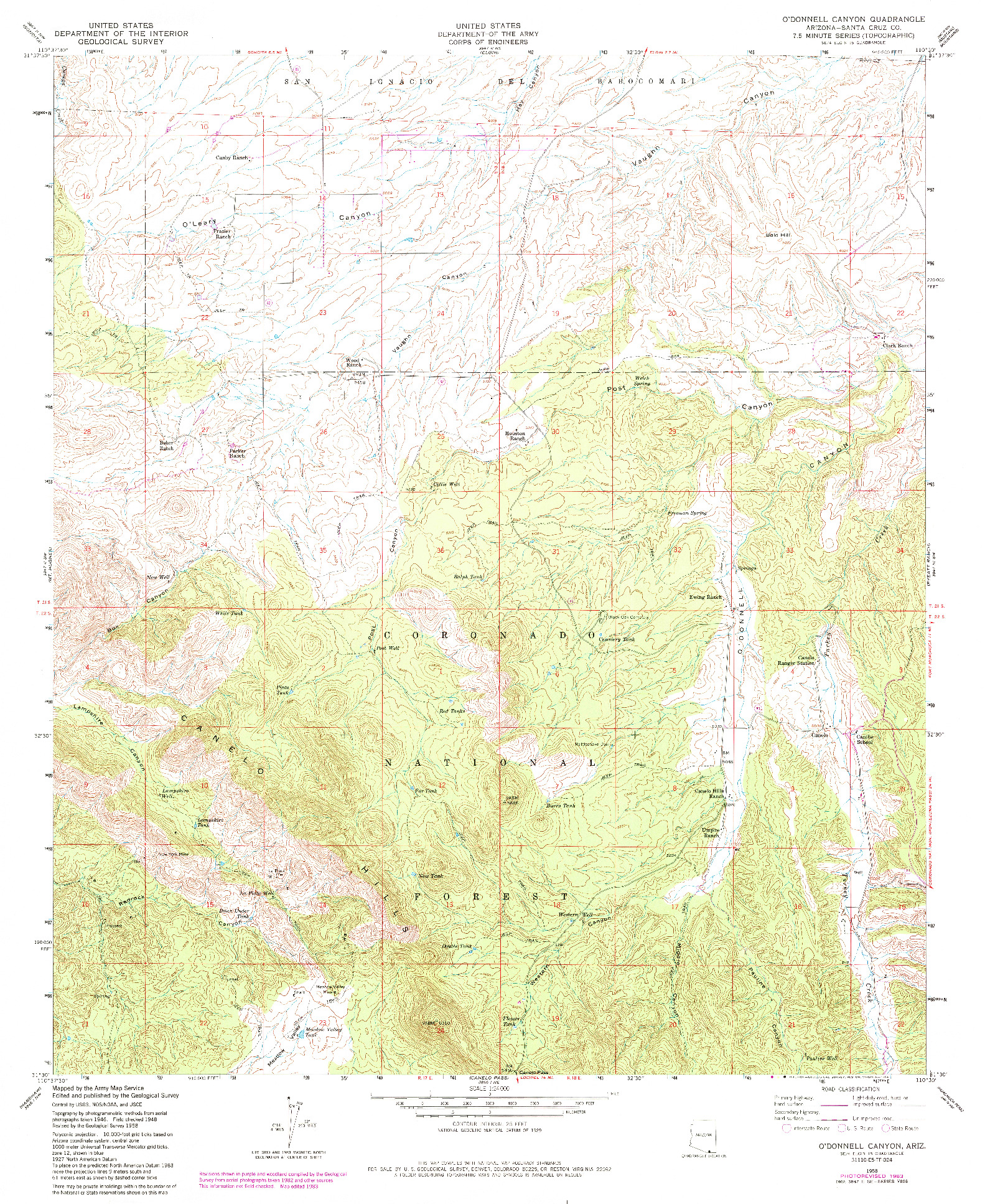 USGS 1:24000-SCALE QUADRANGLE FOR O'DONNELL CANYON, AZ 1958