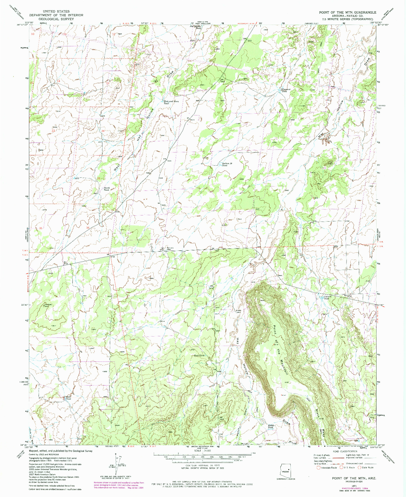 USGS 1:24000-SCALE QUADRANGLE FOR POINT OF THE MTN, AZ 1971