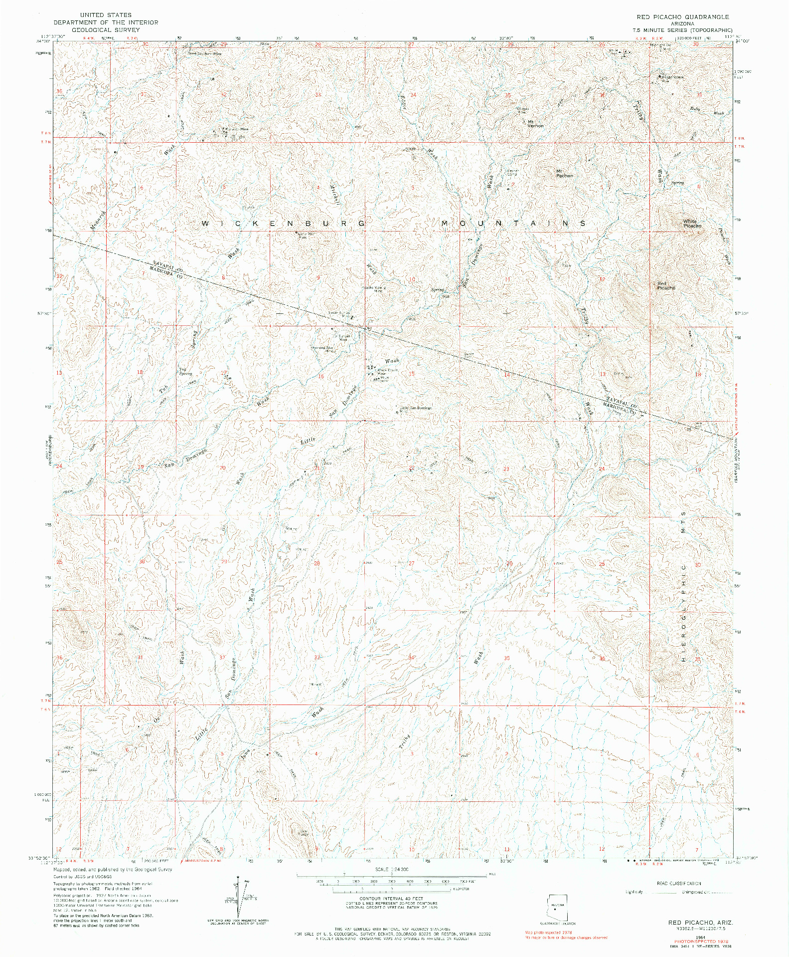 USGS 1:24000-SCALE QUADRANGLE FOR RED PICACHO, AZ 1964