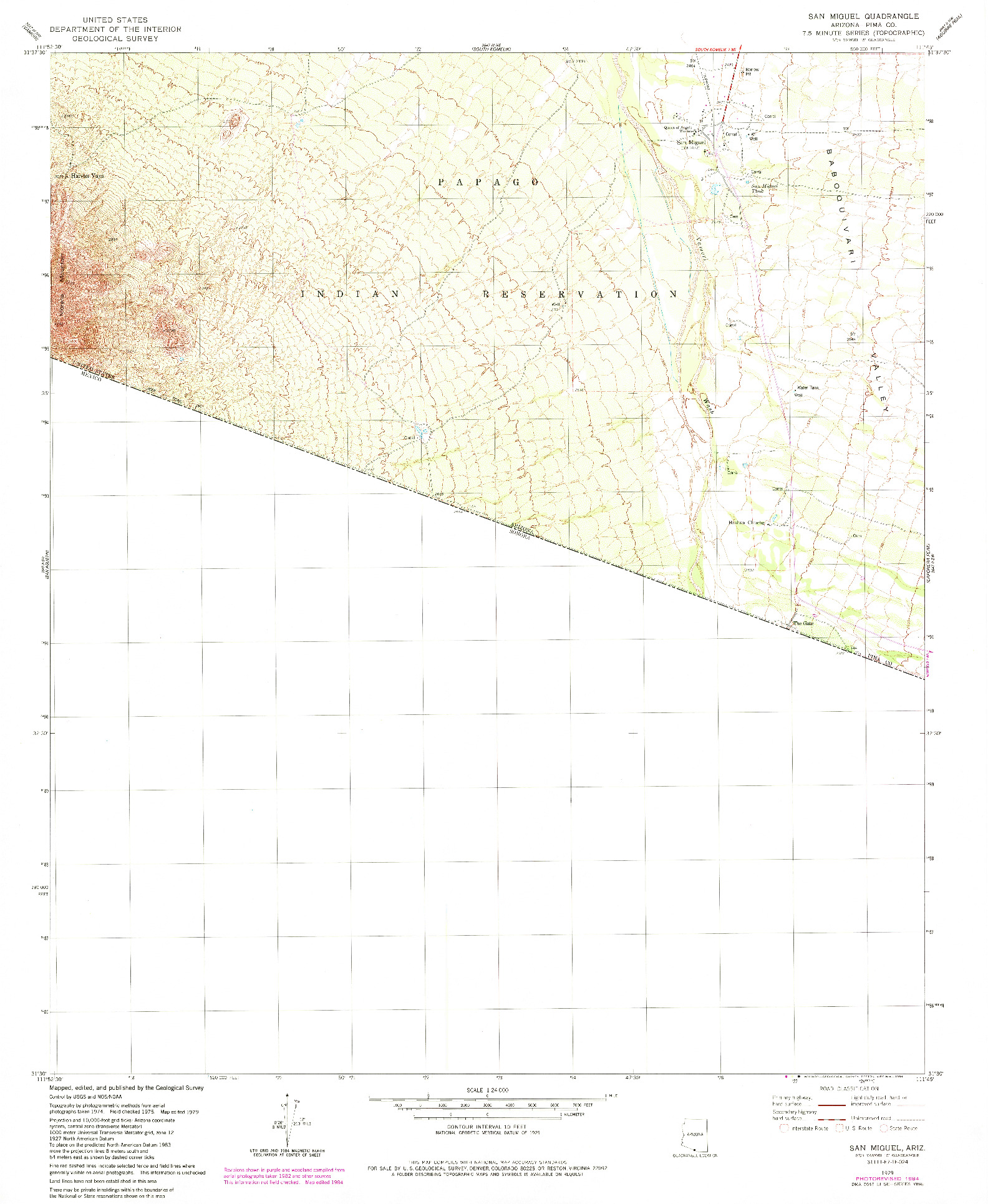 USGS 1:24000-SCALE QUADRANGLE FOR SAN MIGUEL, AZ 1979