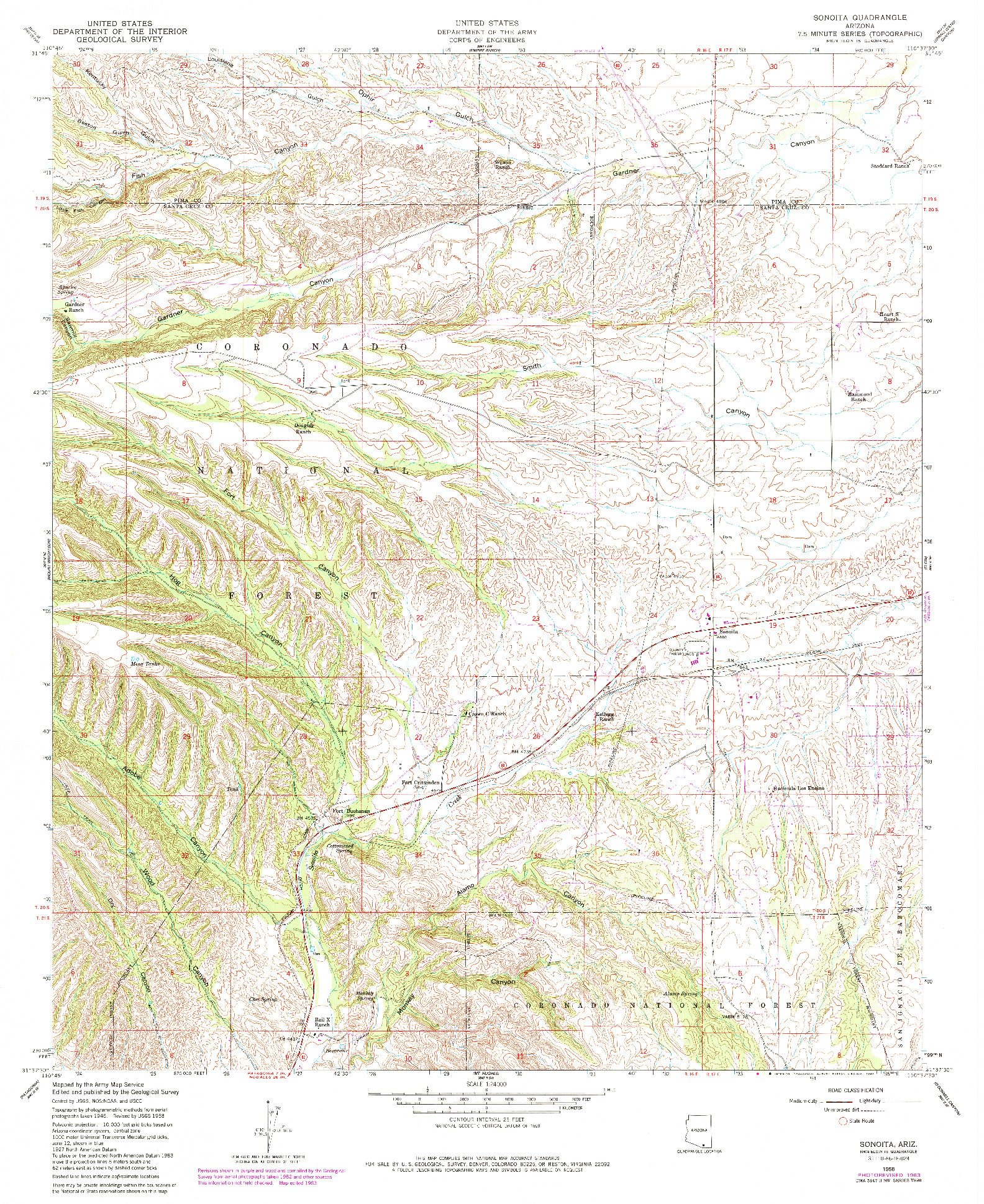 USGS 1:24000-SCALE QUADRANGLE FOR SONOITA, AZ 1958