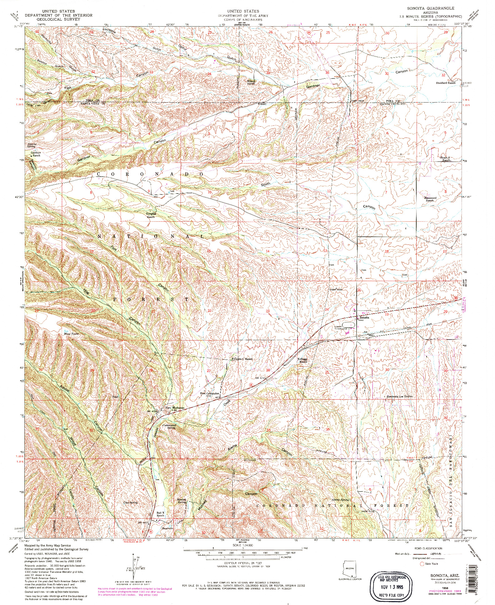 USGS 1:24000-SCALE QUADRANGLE FOR SONOITA, AZ 1958