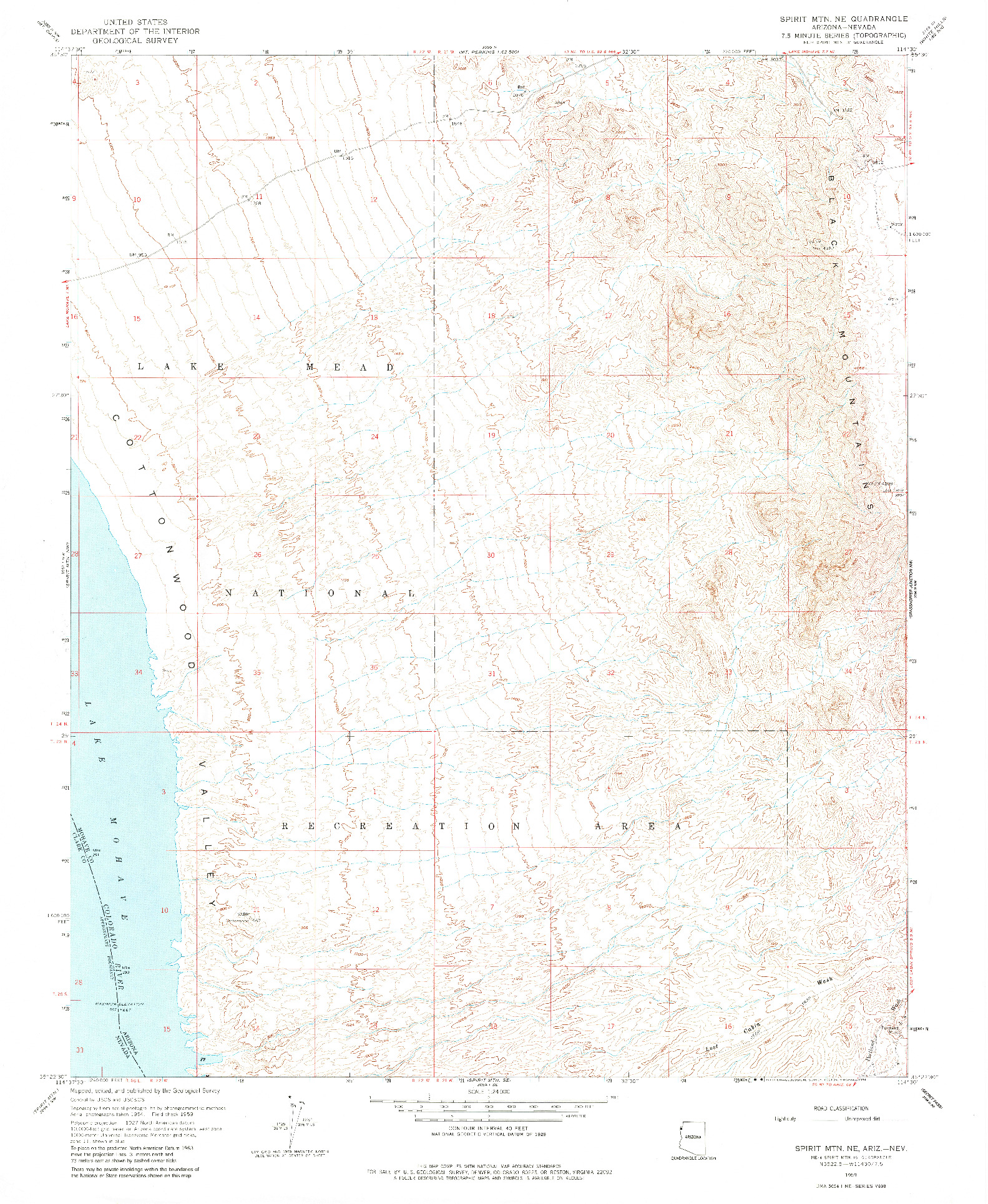 USGS 1:24000-SCALE QUADRANGLE FOR SPIRIT MTN. NE, AZ 1959