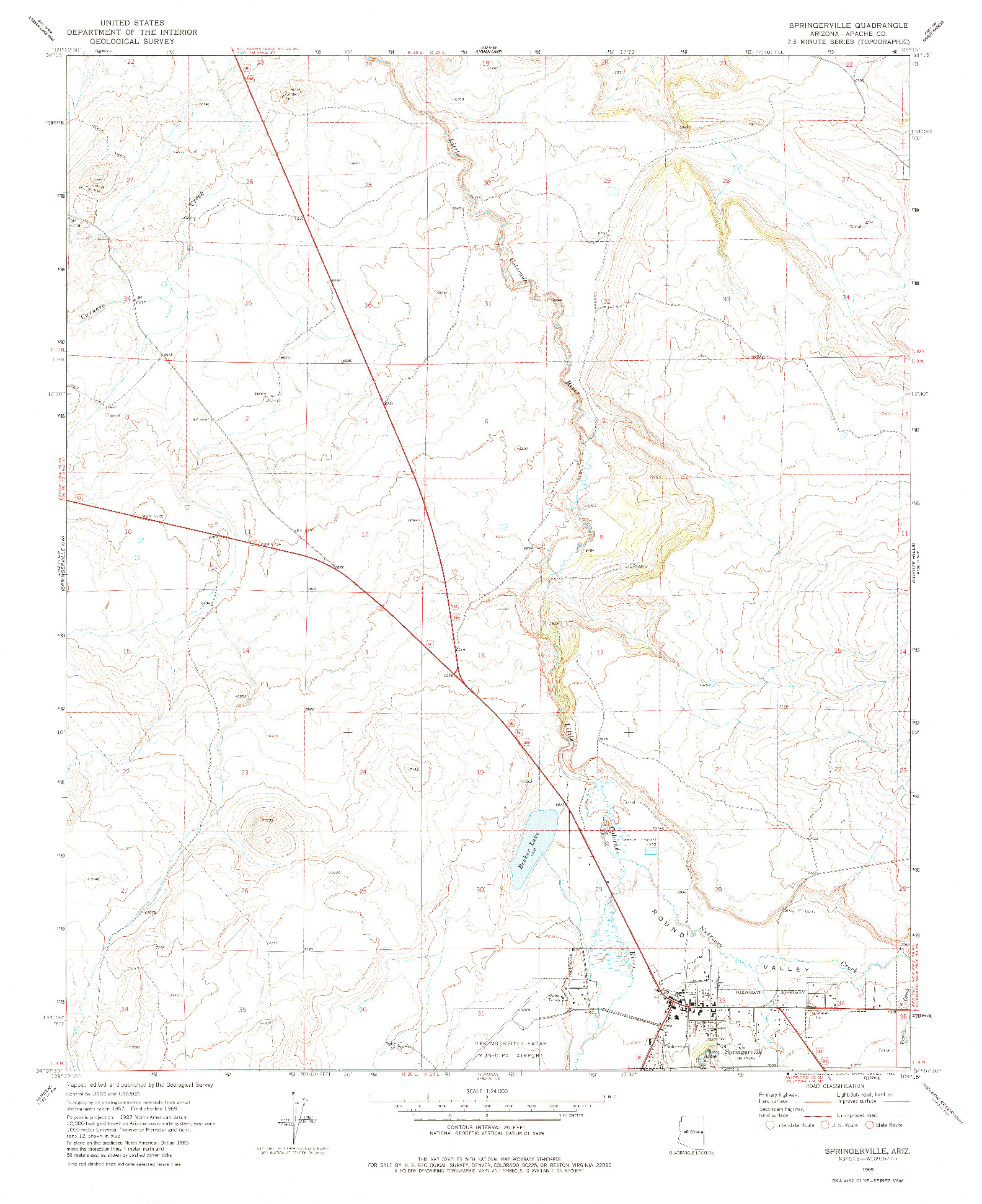 USGS 1:24000-SCALE QUADRANGLE FOR SPRINGERVILLE, AZ 1969