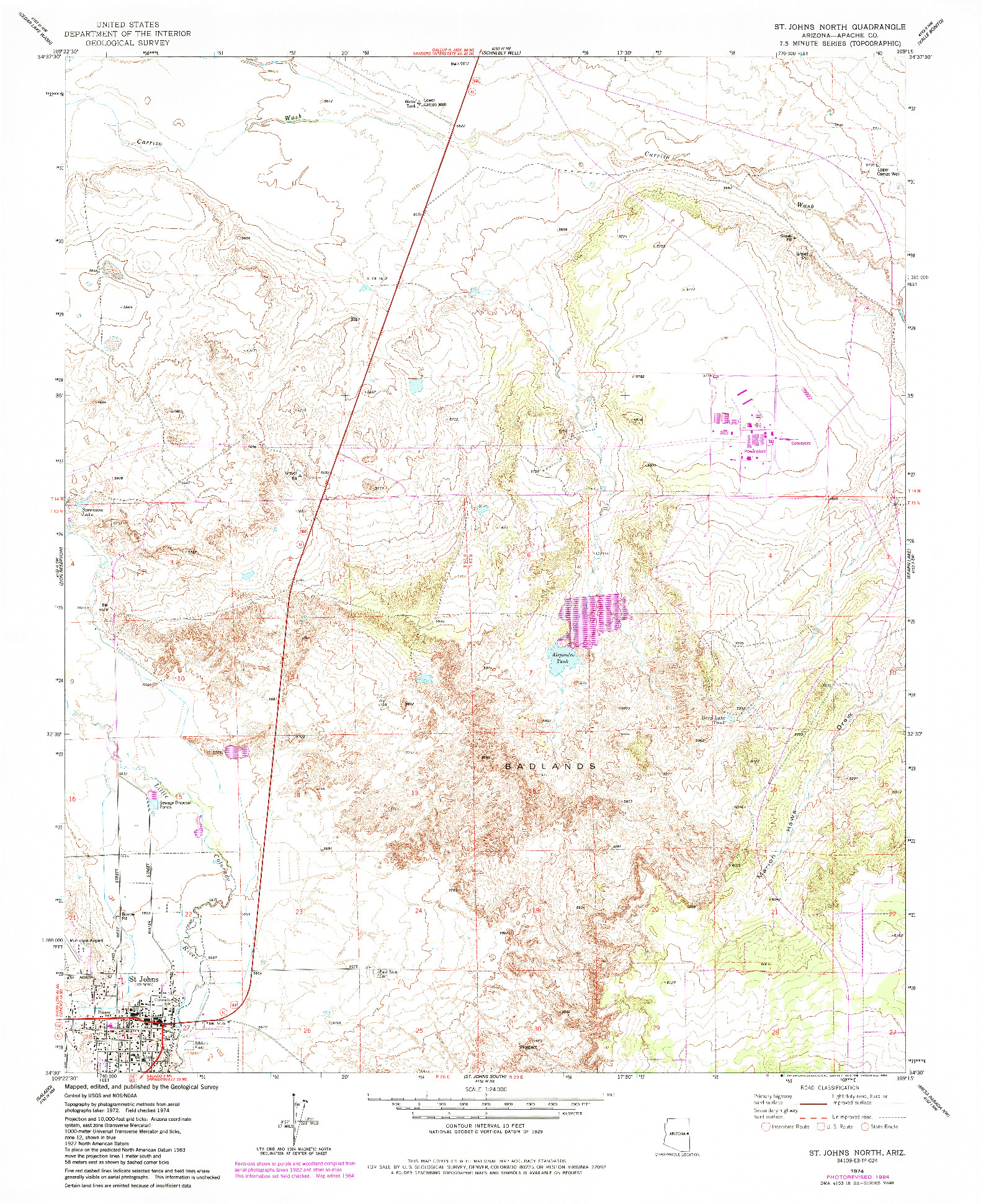 USGS 1:24000-SCALE QUADRANGLE FOR ST. JOHNS NORTH, AZ 1974