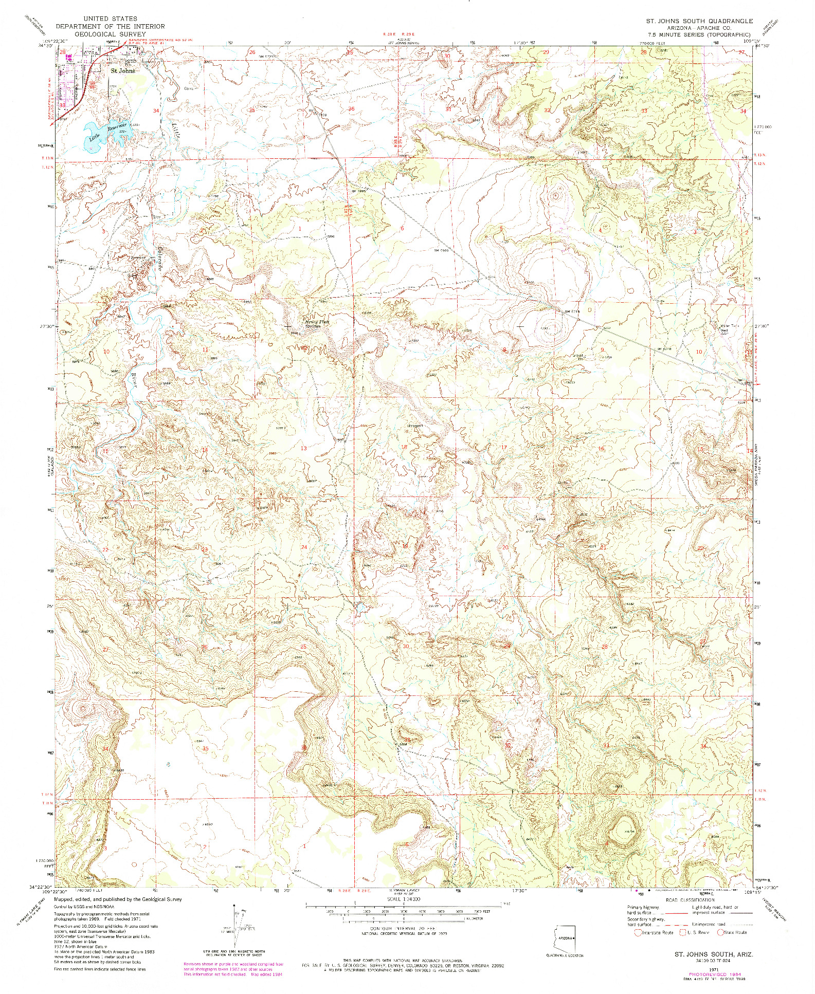 USGS 1:24000-SCALE QUADRANGLE FOR ST. JOHNS SOUTH, AZ 1971
