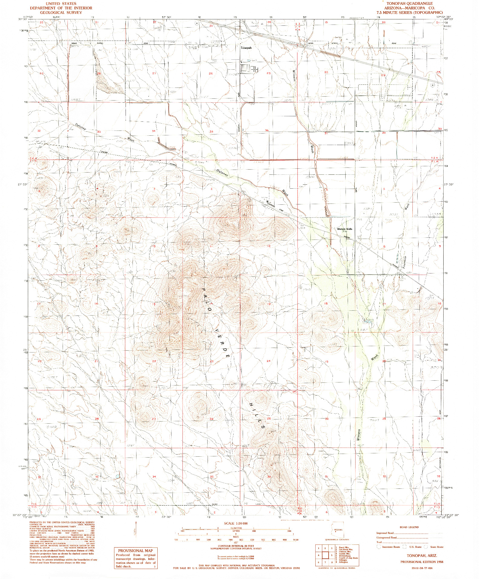 USGS 1:24000-SCALE QUADRANGLE FOR TONOPAH, AZ 1984