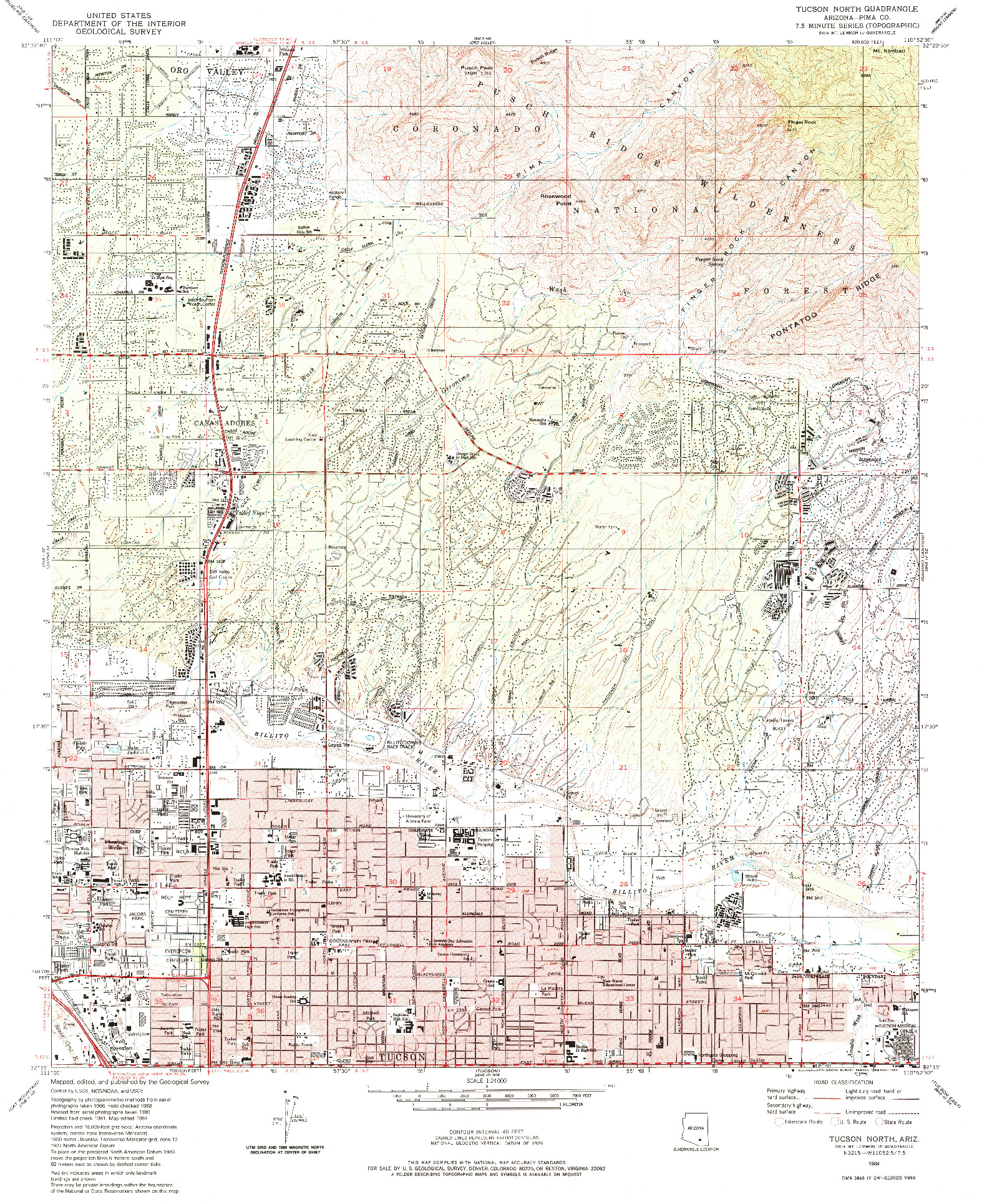 USGS 1:24000-SCALE QUADRANGLE FOR TUCSON NORTH, AZ 1984