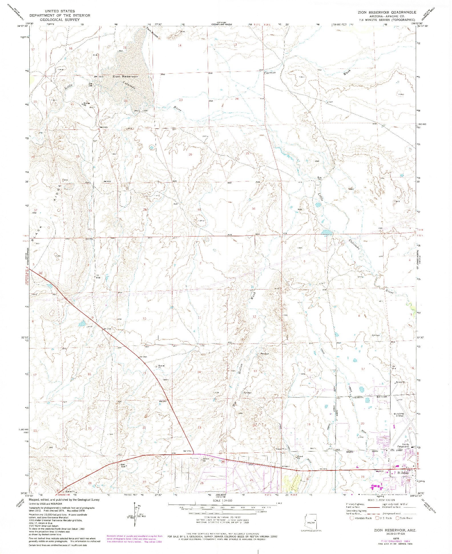 USGS 1:24000-SCALE QUADRANGLE FOR ZION RESERVOIR, AZ 1978