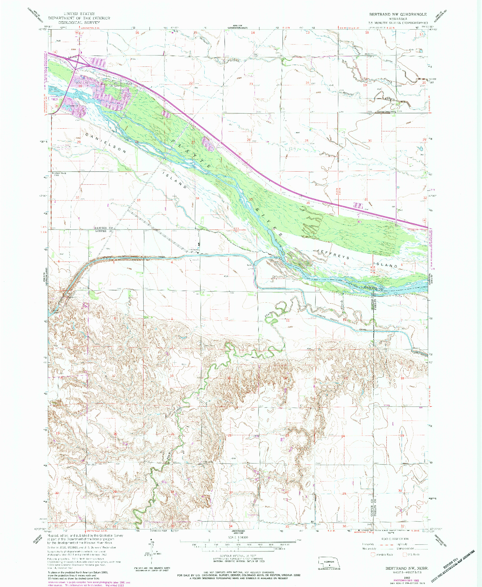 USGS 1:24000-SCALE QUADRANGLE FOR BERTRAND NW, NE 1962