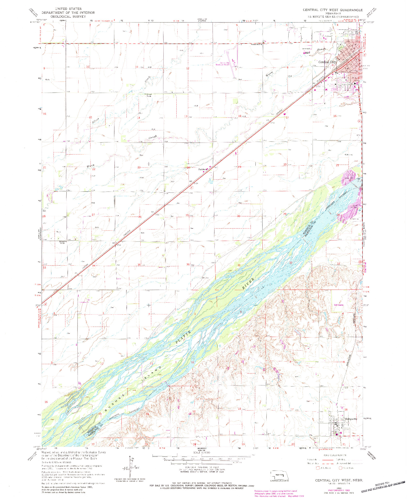 USGS 1:24000-SCALE QUADRANGLE FOR CENTRAL CITY WEST, NE 1962