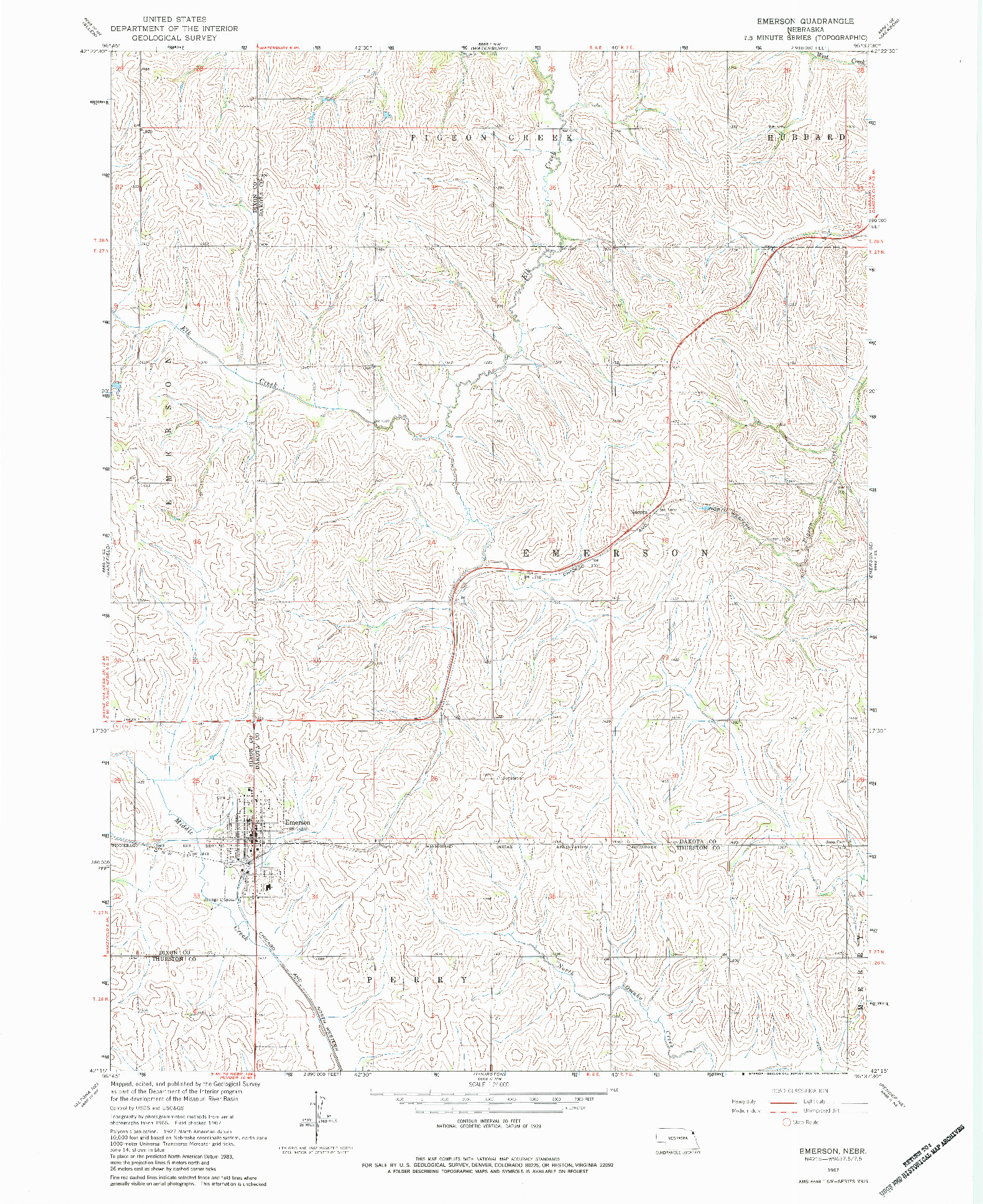 USGS 1:24000-SCALE QUADRANGLE FOR EMERSON, NE 1967