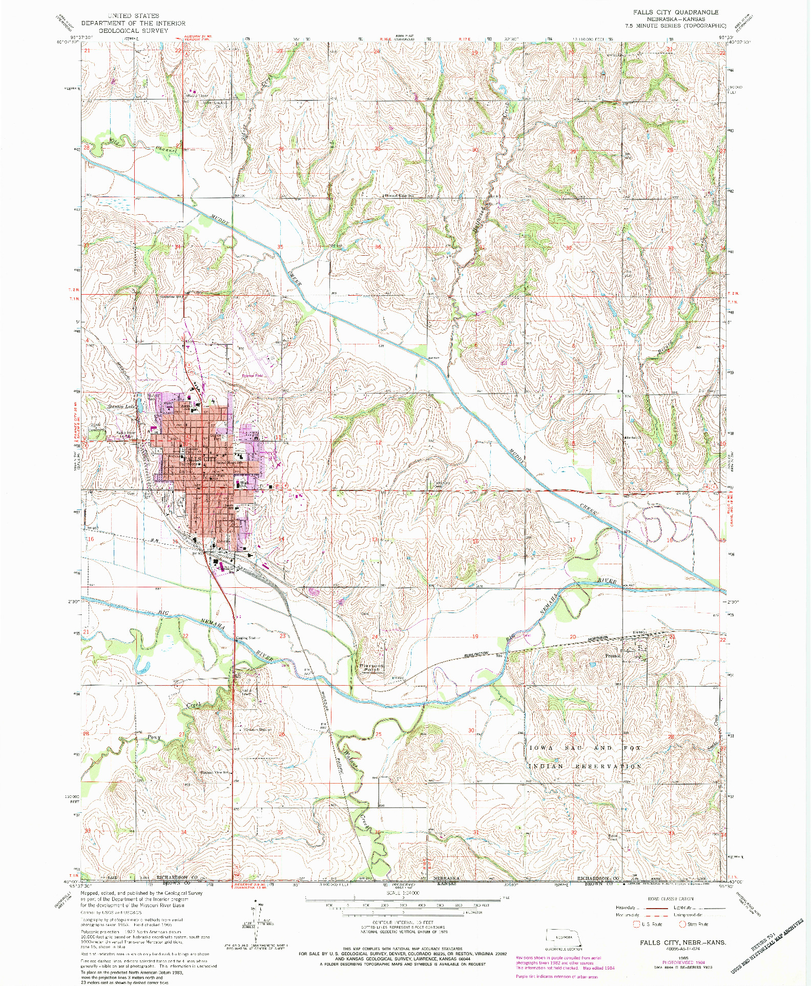 USGS 1:24000-SCALE QUADRANGLE FOR FALLS CITY, NE 1965