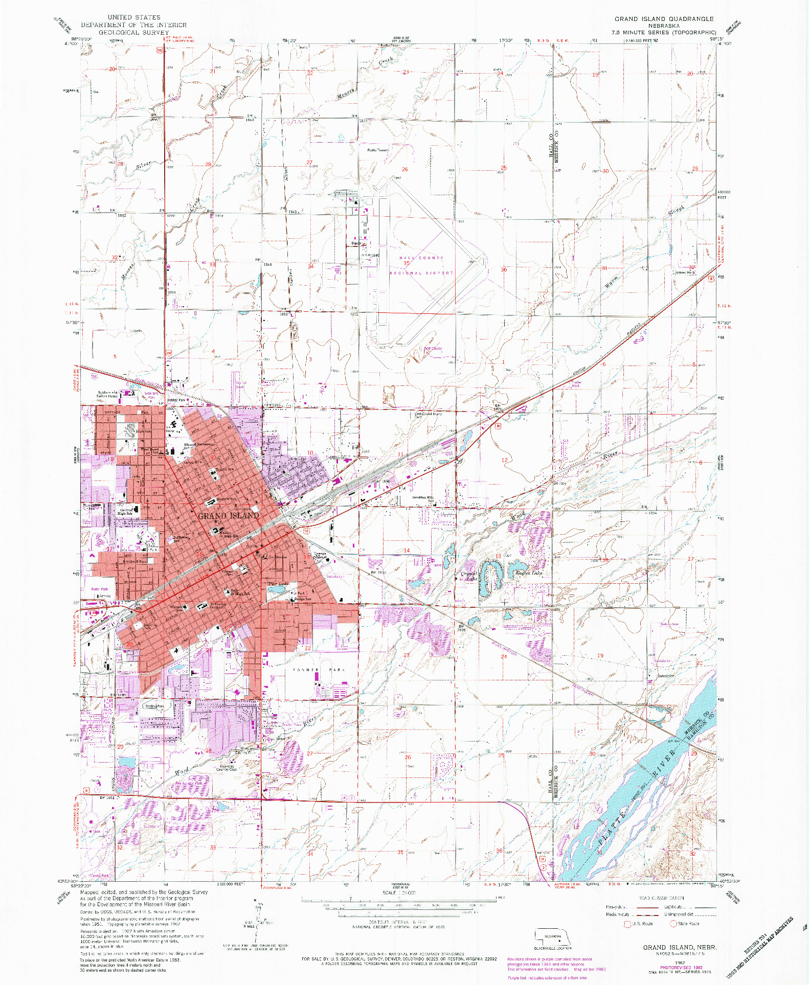 USGS 1:24000-SCALE QUADRANGLE FOR GRAND ISLAND, NE 1962