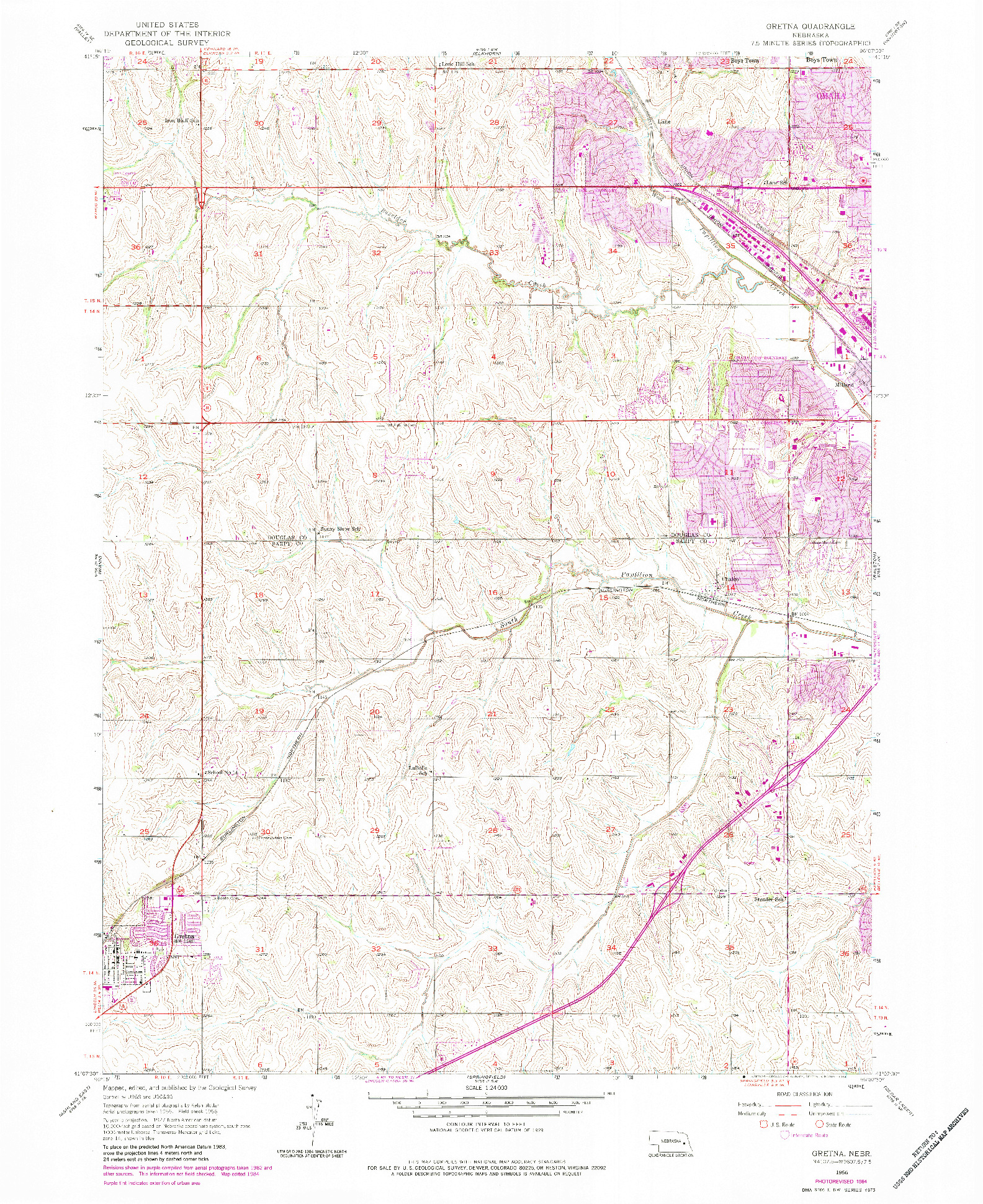 USGS 1:24000-SCALE QUADRANGLE FOR GRETNA, NE 1956