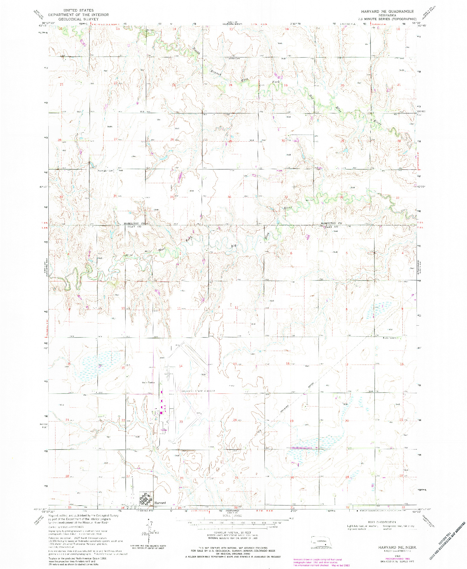 USGS 1:24000-SCALE QUADRANGLE FOR HARVARD NE, NE 1969