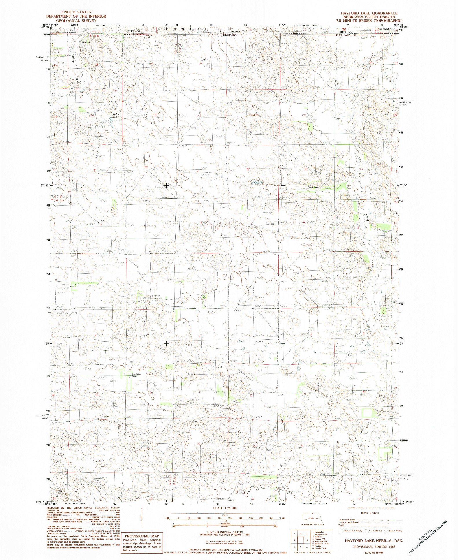 USGS 1:24000-SCALE QUADRANGLE FOR HAYFORD LAKE, NE 1983