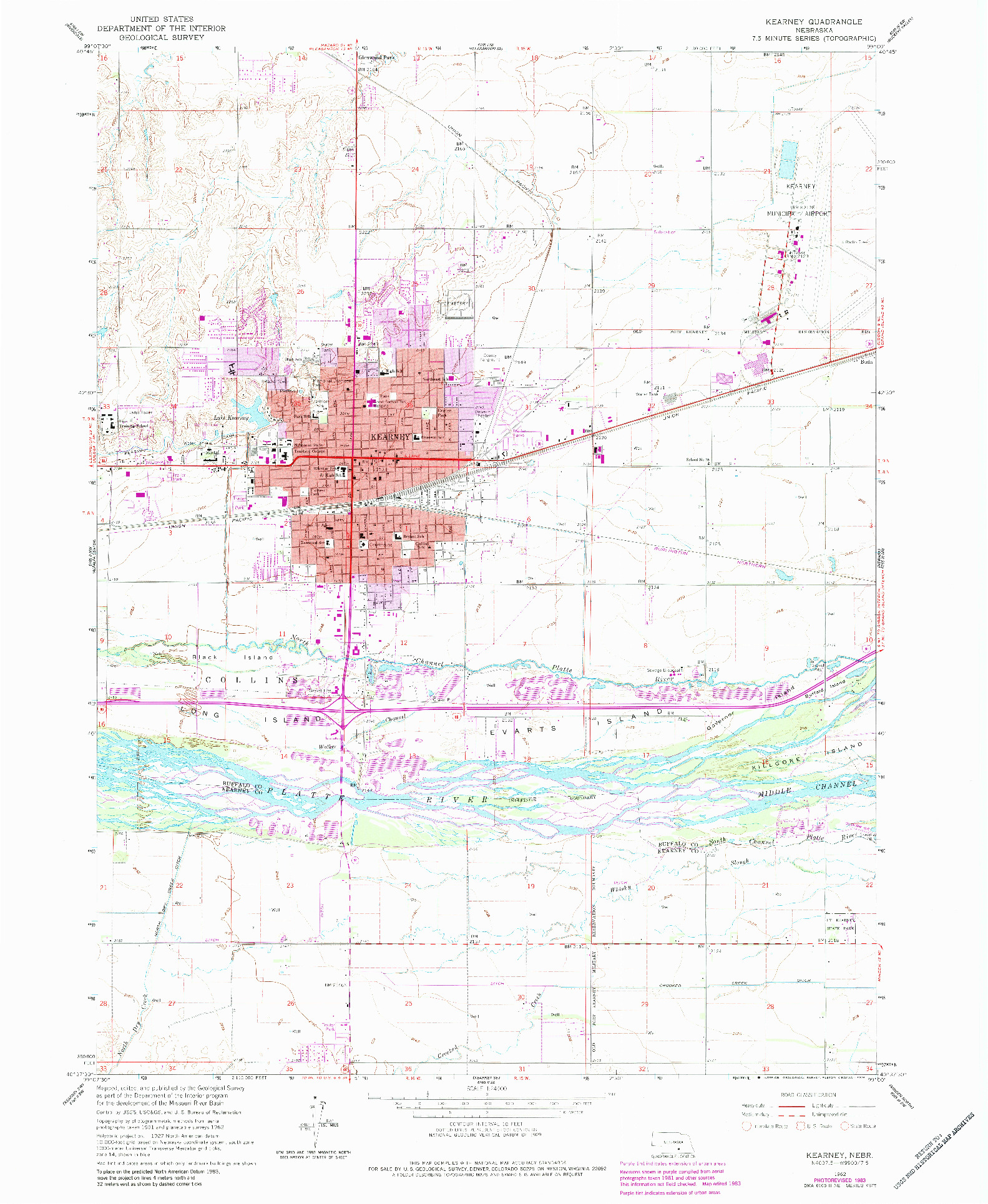 USGS 1:24000-SCALE QUADRANGLE FOR KEARNEY, NE 1962