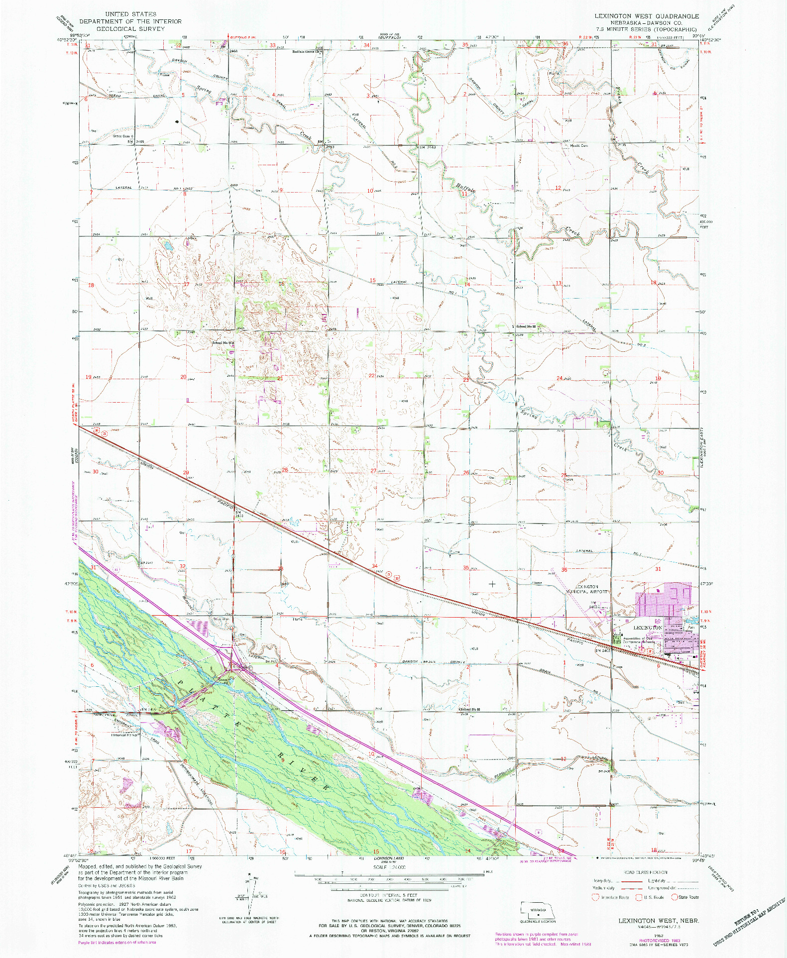 USGS 1:24000-SCALE QUADRANGLE FOR LEXINGTON WEST, NE 1962