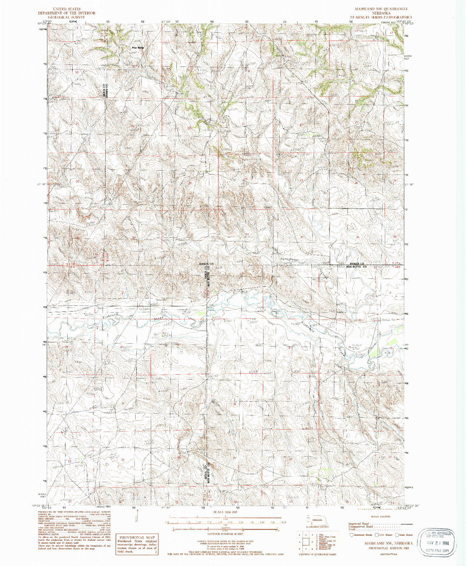 USGS 1:24000-SCALE QUADRANGLE FOR MARSLAND NW, NE 1983